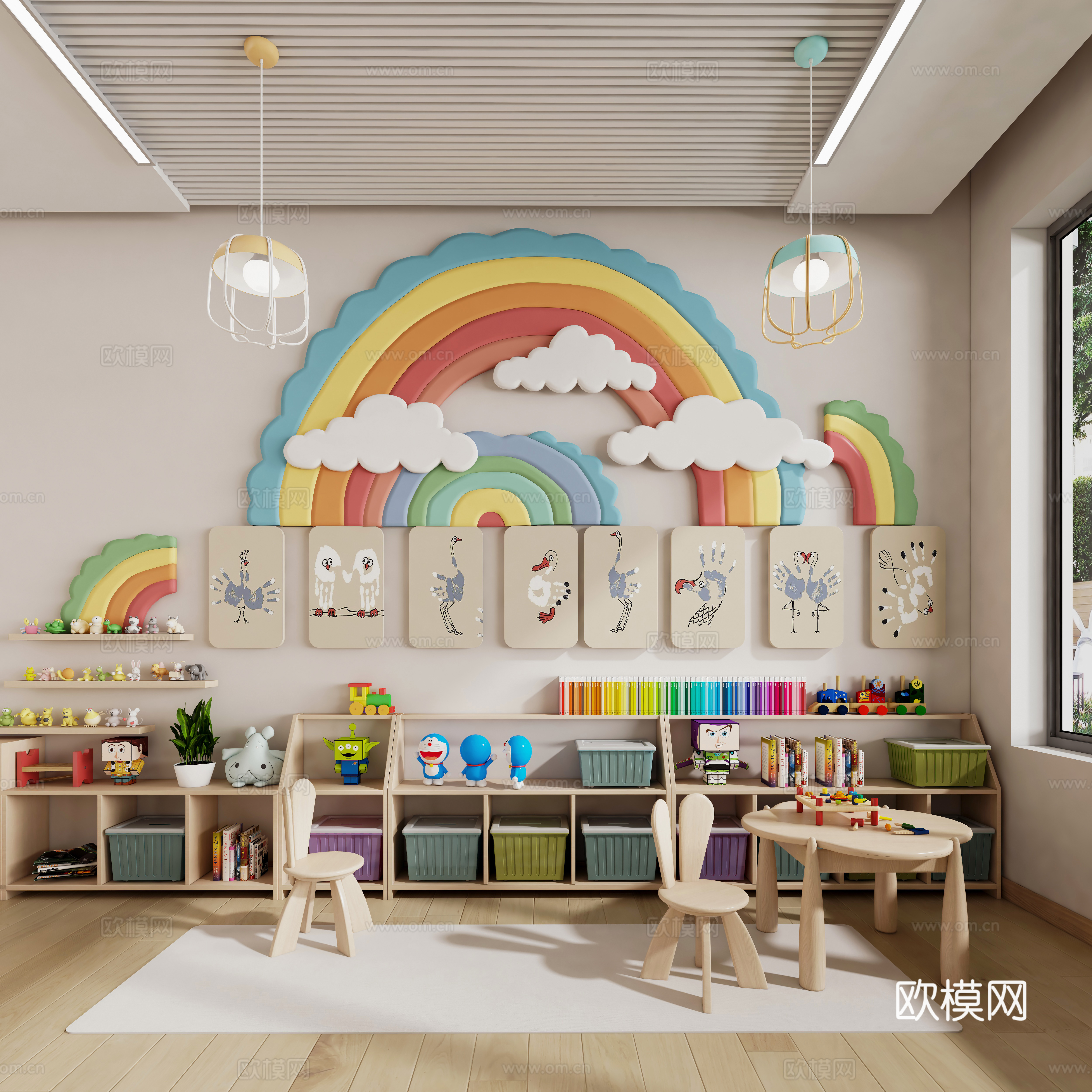 Kindergarten rainbow background wall children’s theme wall background wall 3d model