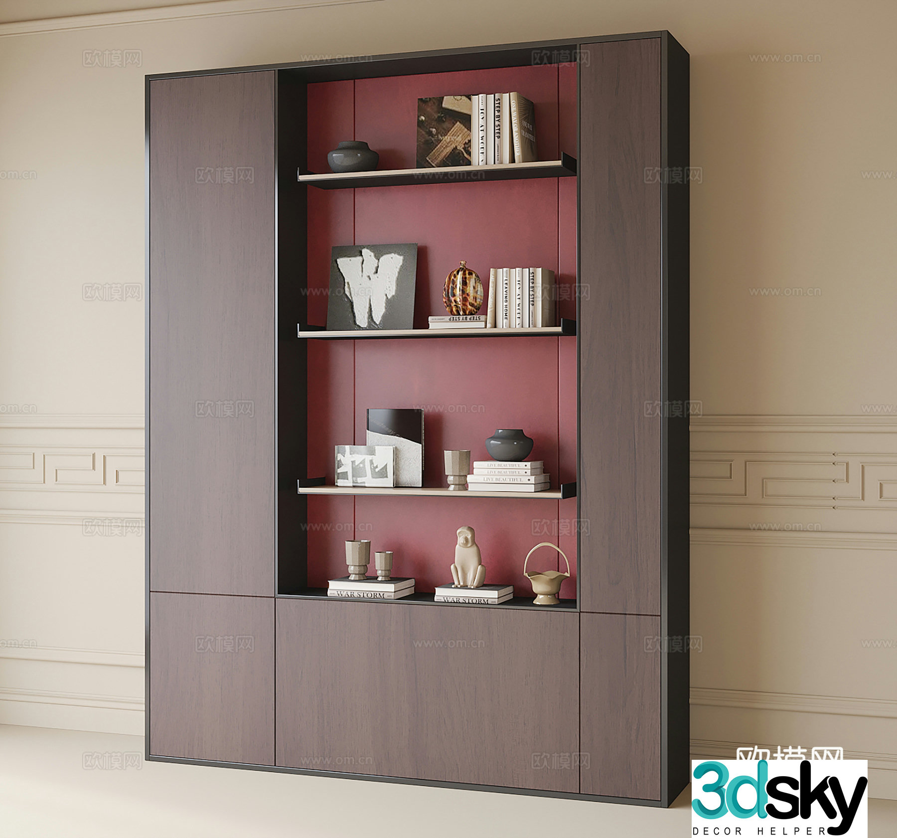 Chinese style decorative cabinet bookcase 3d model