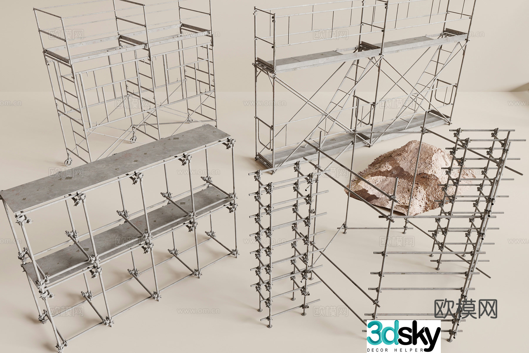 Modern construction site scaffolding 3d model