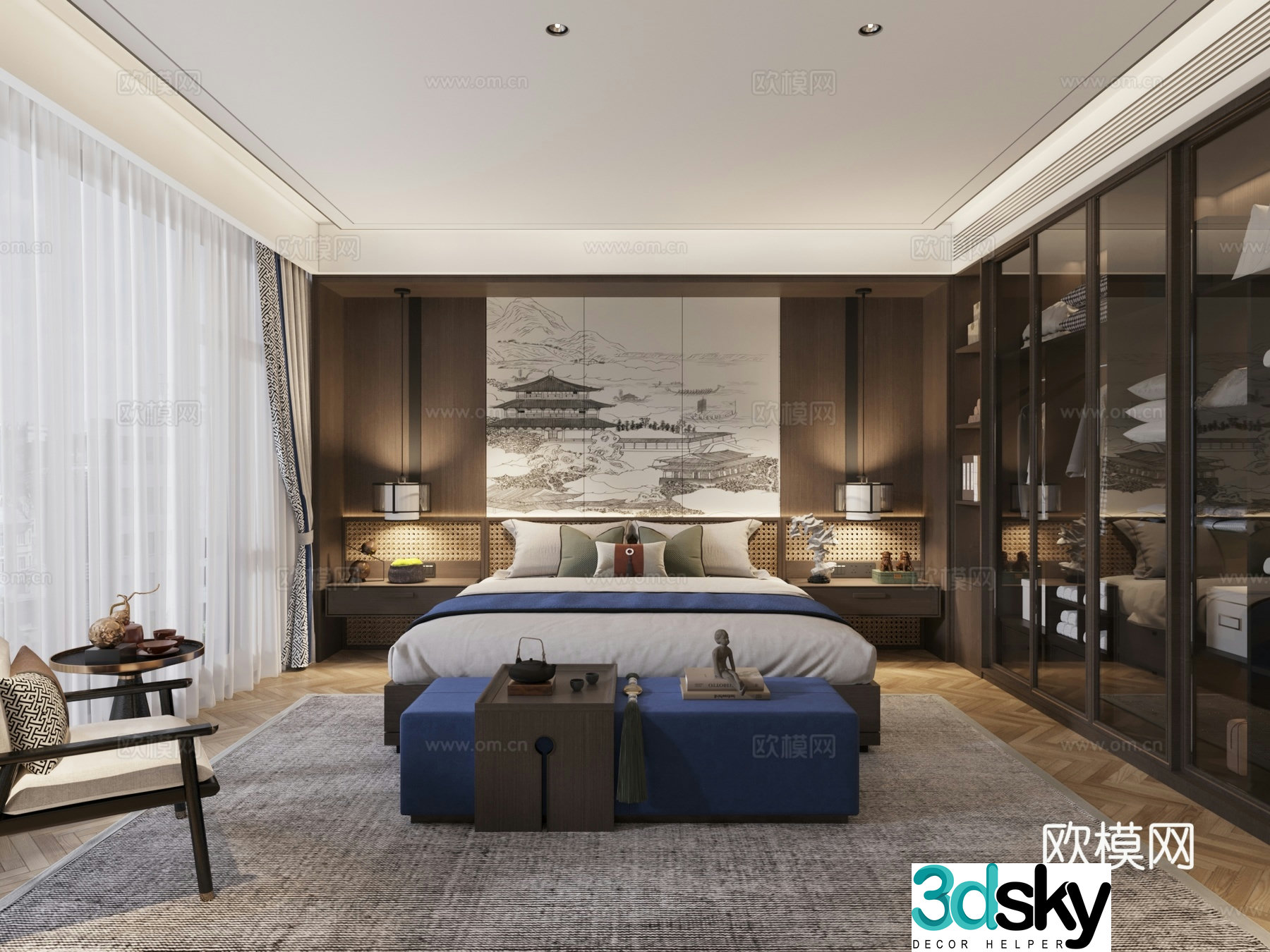 New Chinese style bedroom master bedroom 3d model