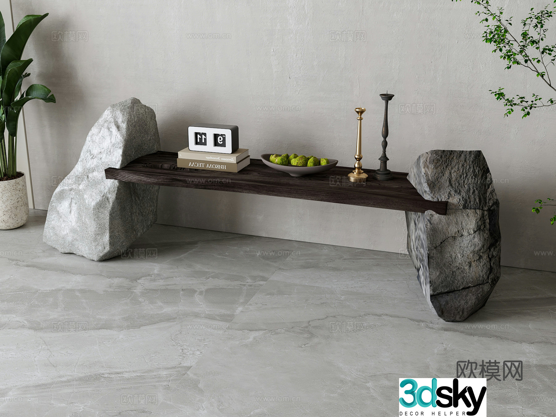 Wabi-sabi style stone table 3D model of Duanjingdai