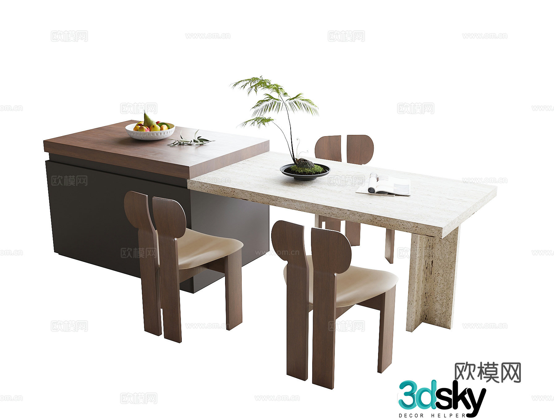 Modern dining table and chairs island 3d model