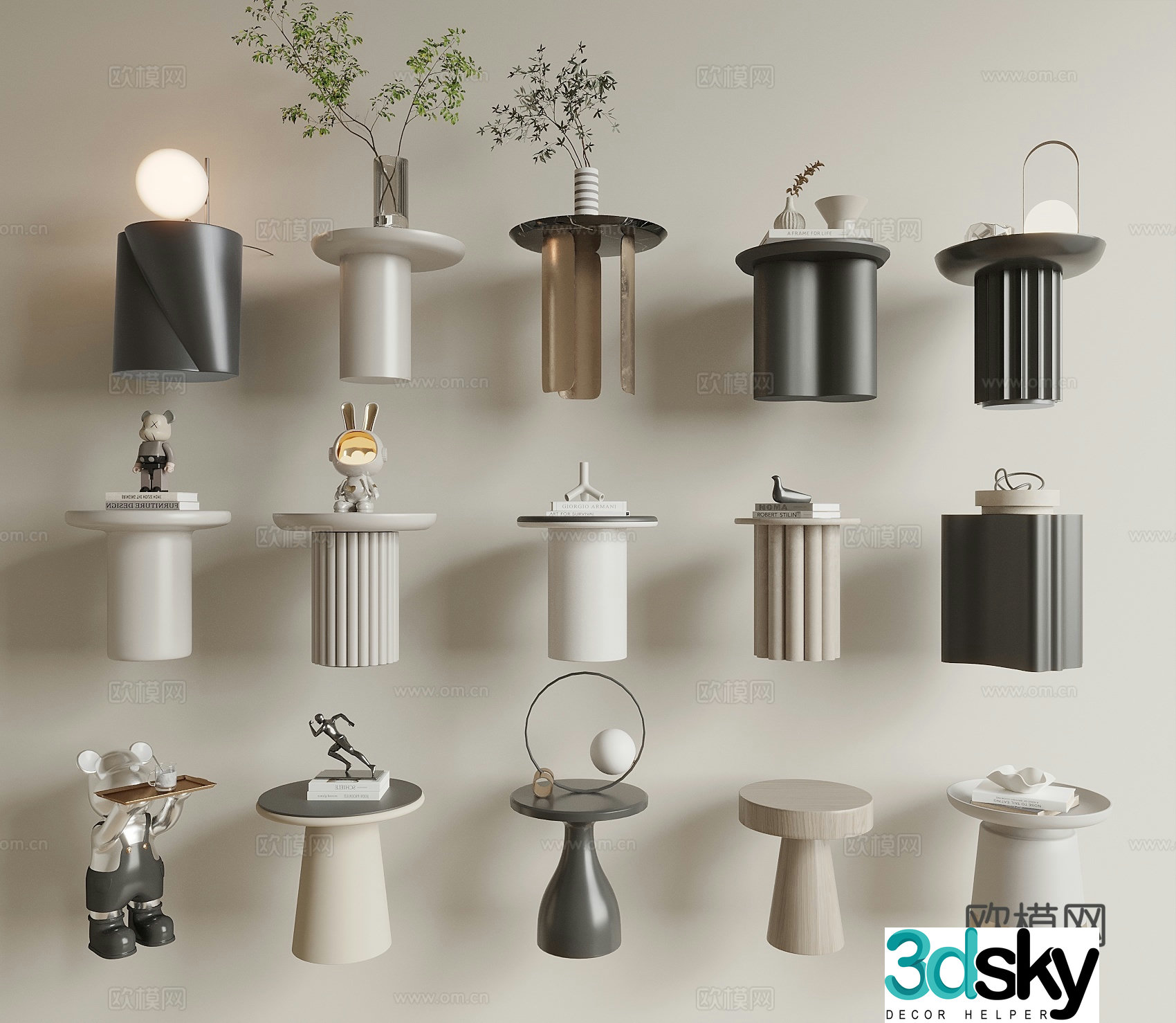 Modern side table corner table round table 3D model