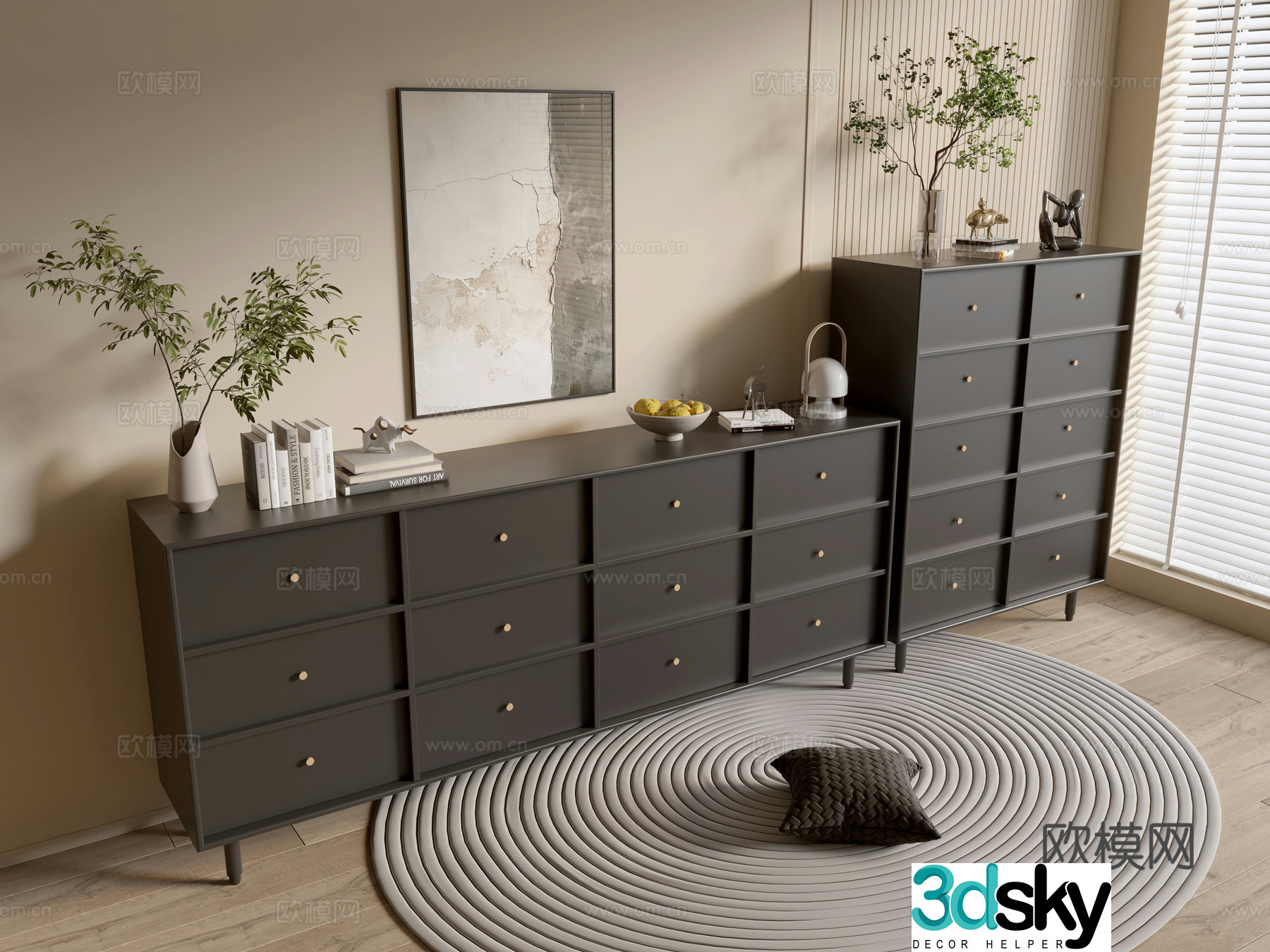 Modern black cabinet side cabinet drawer 3d model