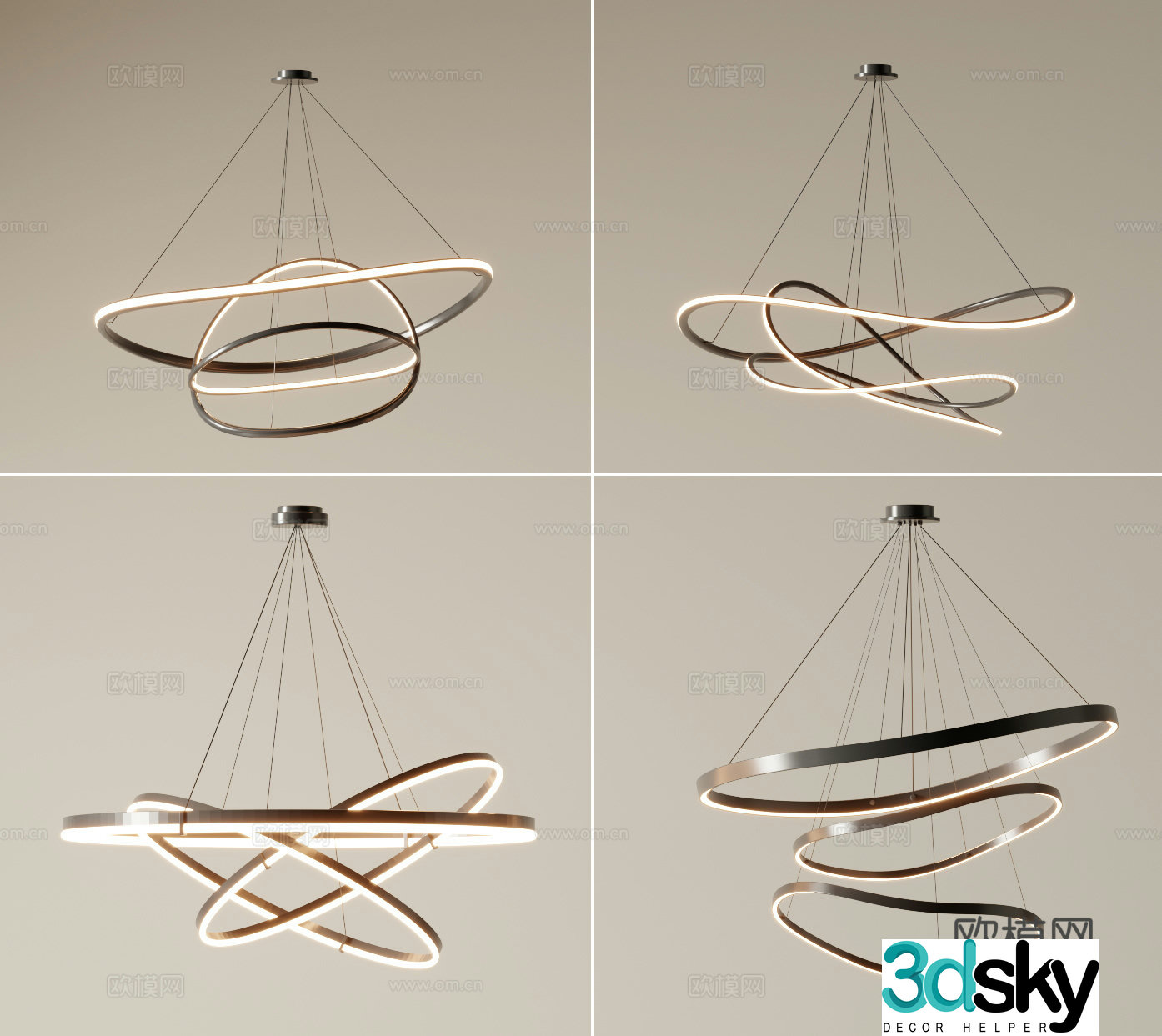 Light luxury chandelier restaurant chandelier ring chandelier 3d model
