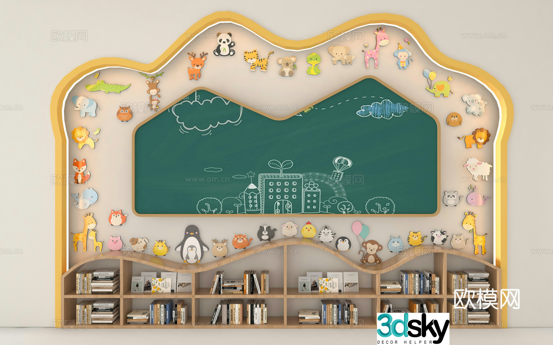 Kindergarten blackboard background wall children’s theme wall background wall 3d model