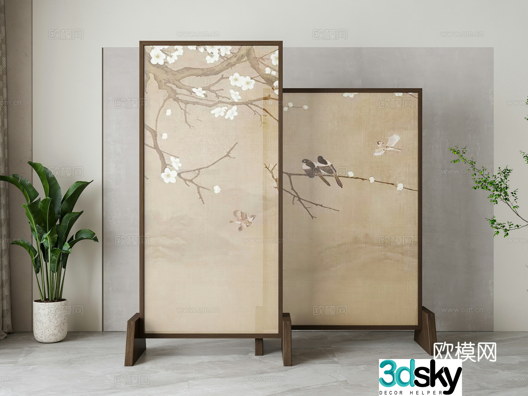 New Chinese style gauze screen insert screen 3d model