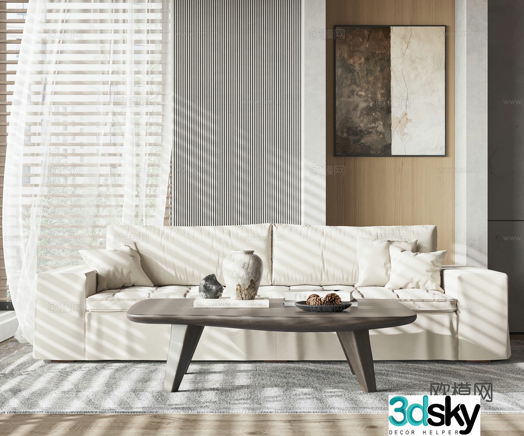 New Chinese style double sofa coffee table 3D model