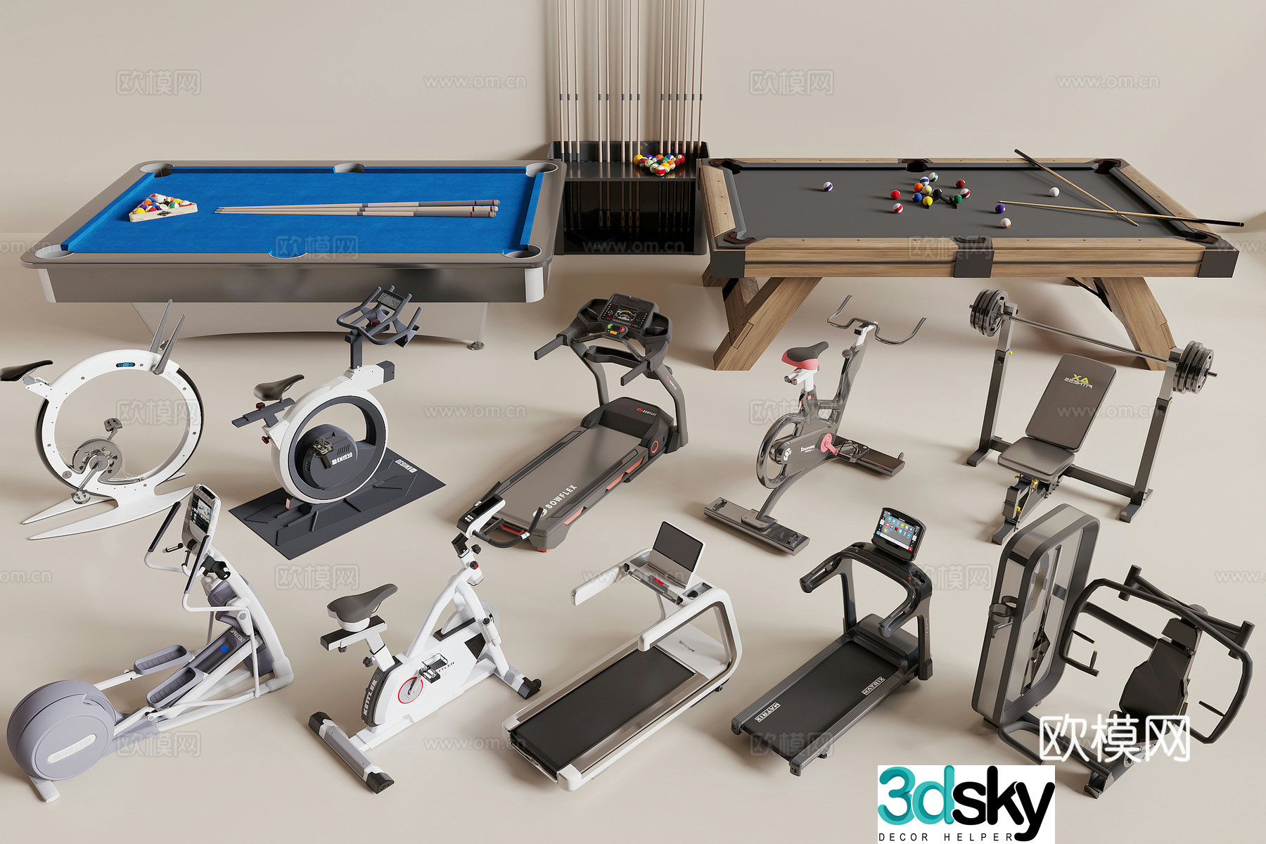 Modern fitness equipment billiards treadmill 3d model