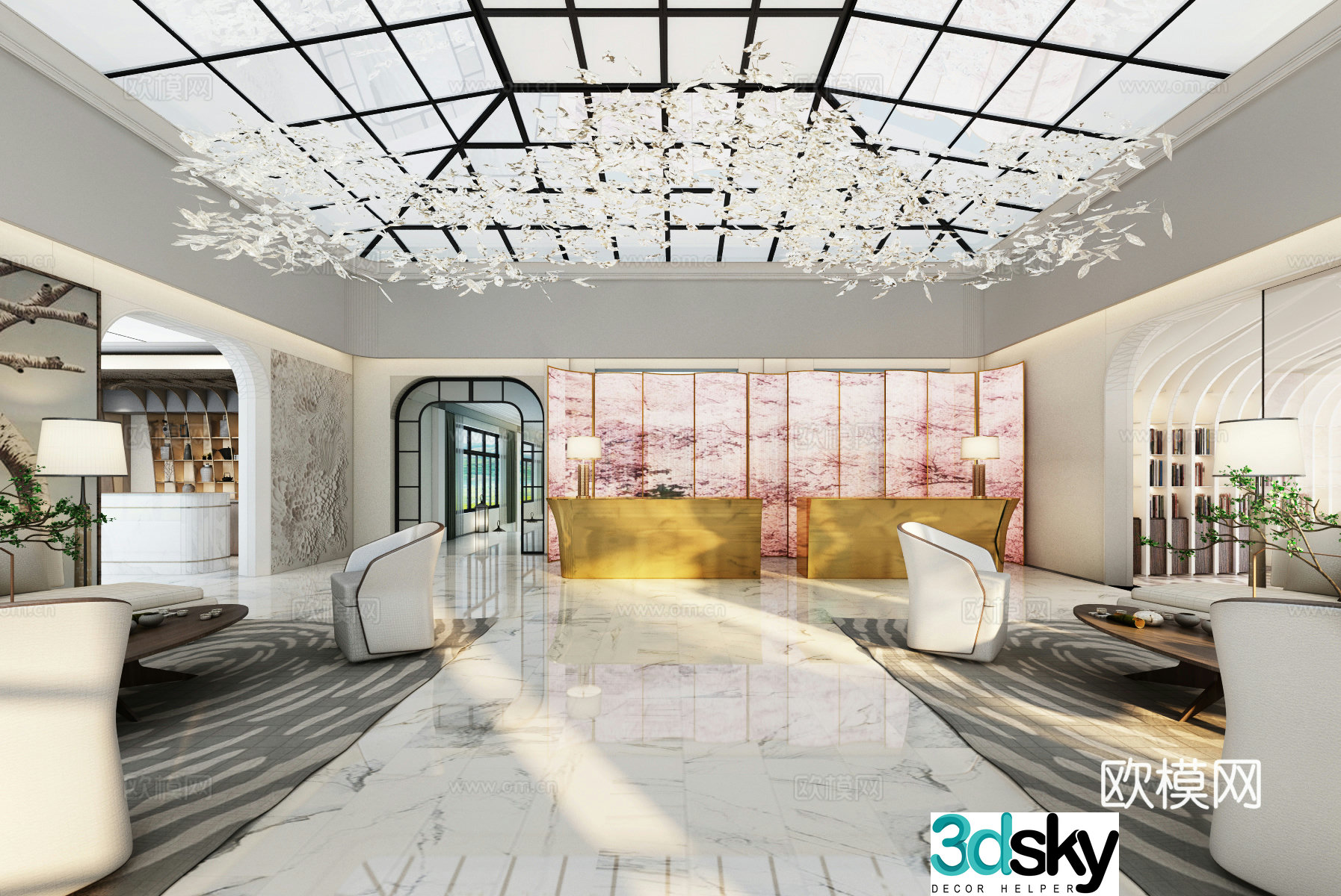 Modern company front desk lobby reception 3d model