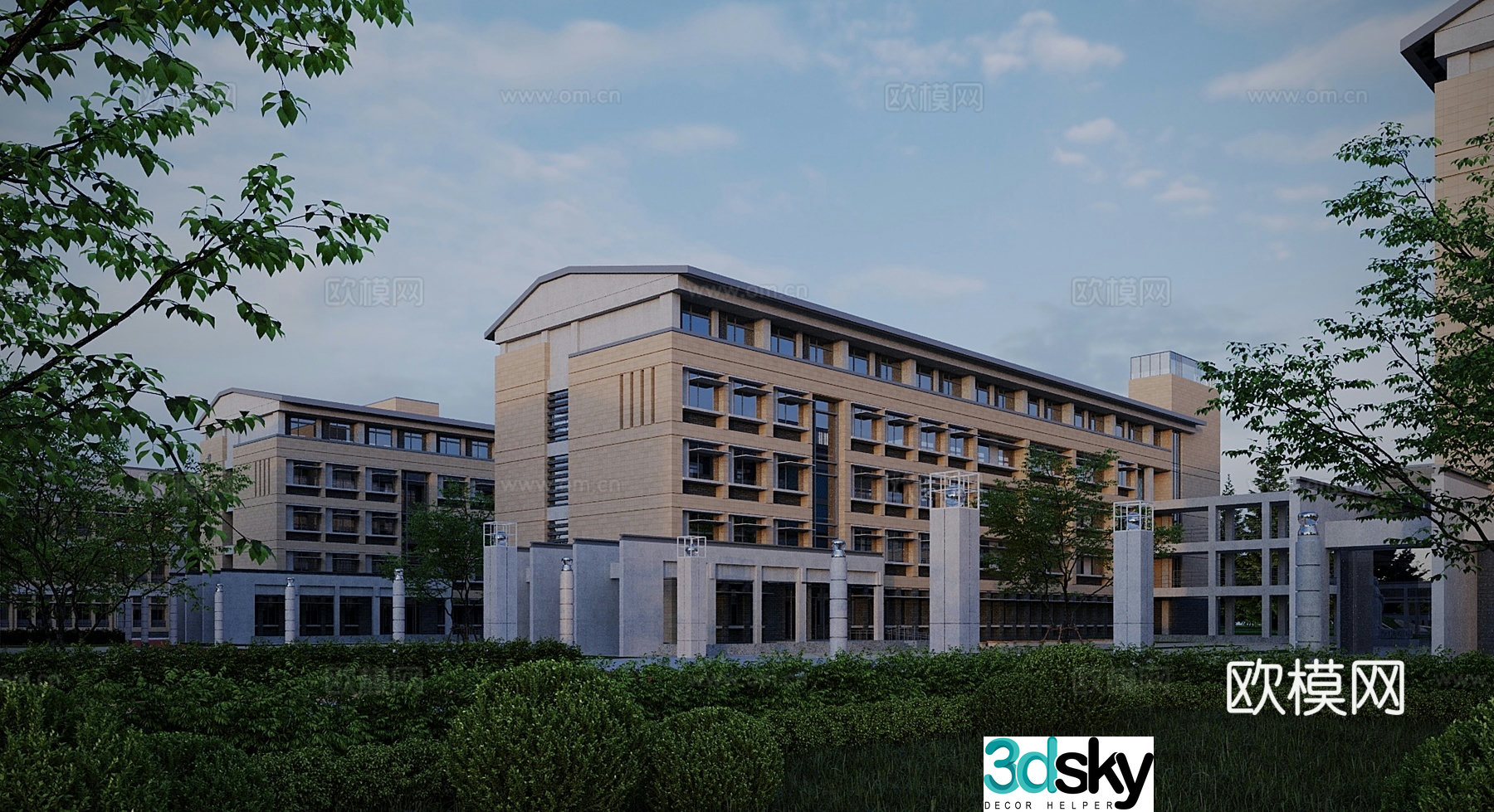 Modern school building 3d model