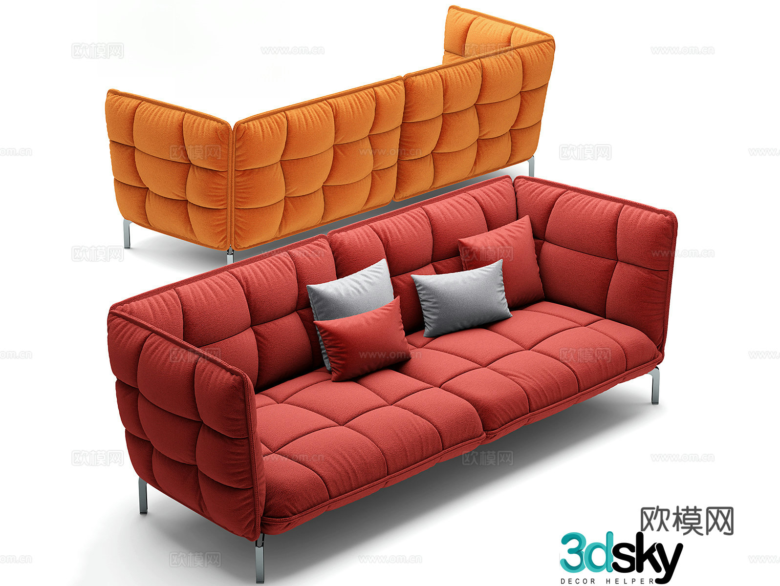 Red double sofa fabric sofa 3d model