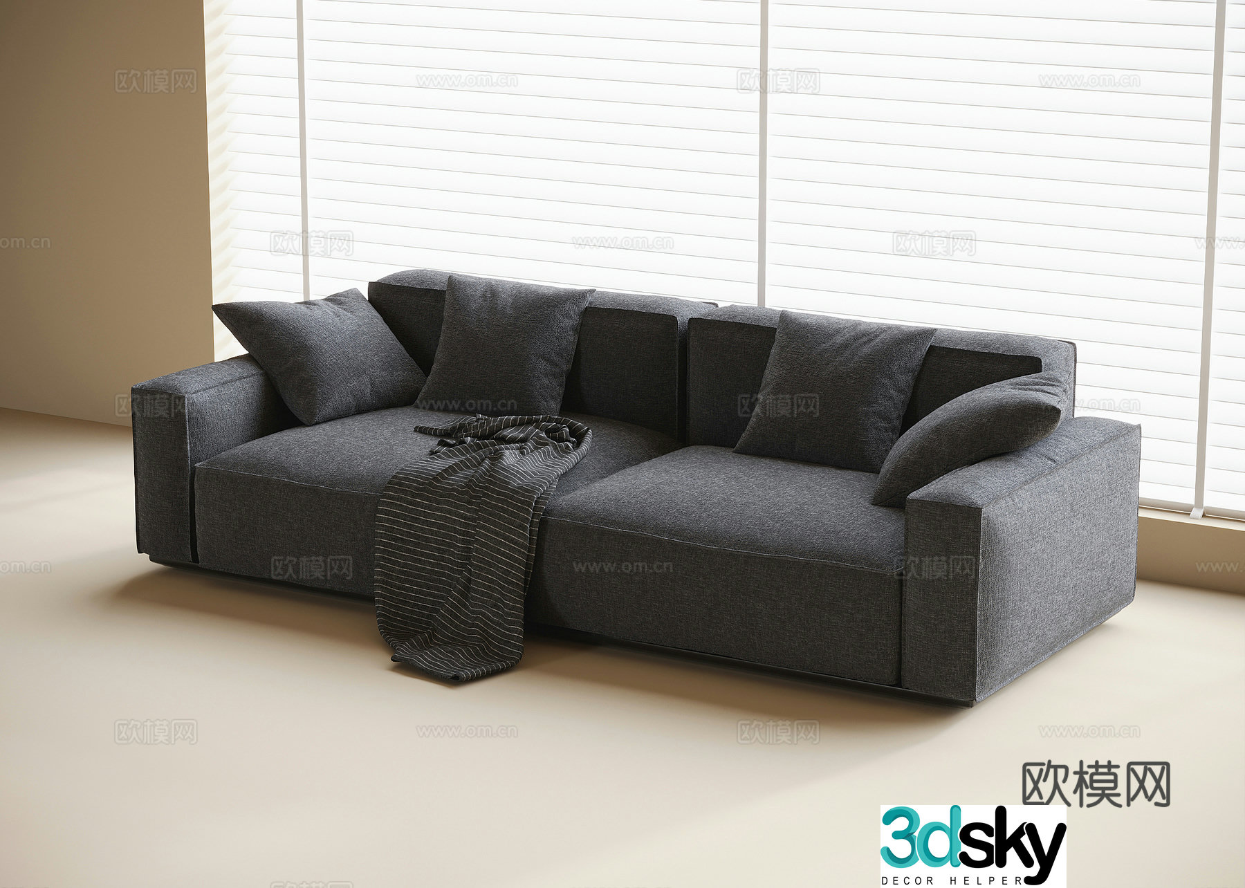 Modern fabric sofa double sofa 3d model