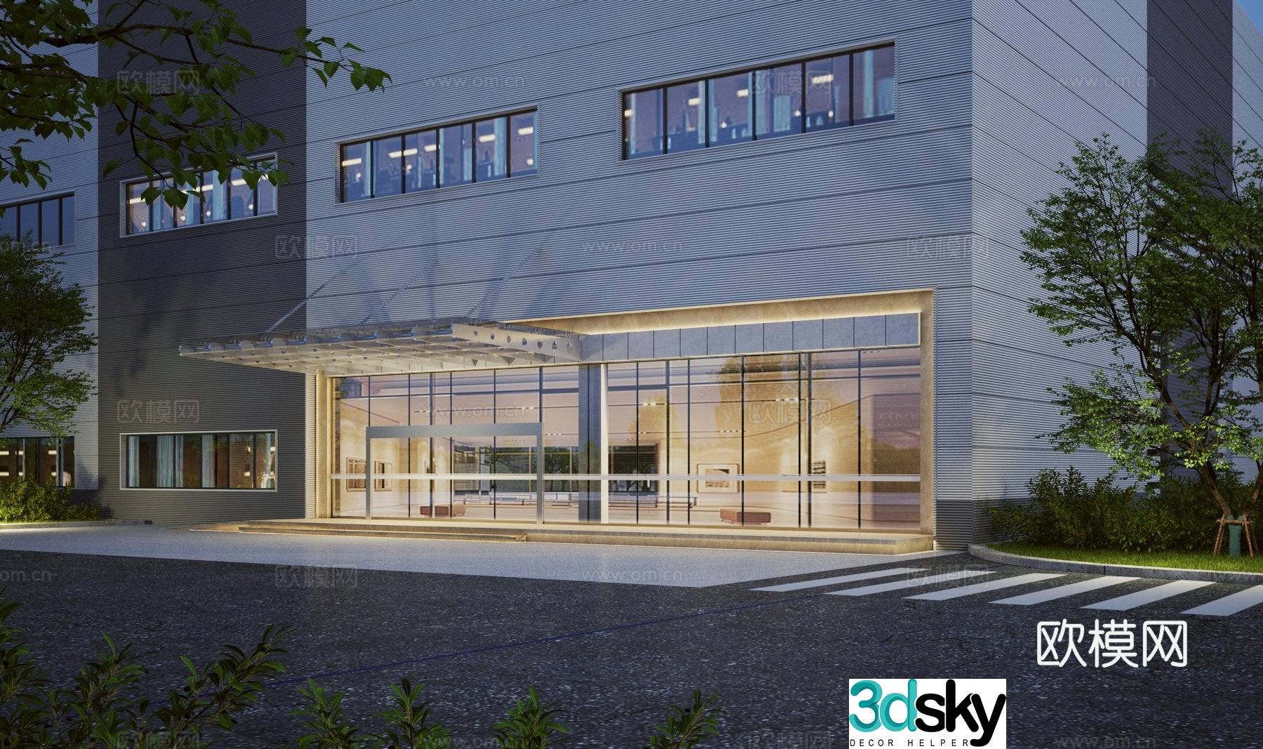 Modern factory office building exterior 3d model