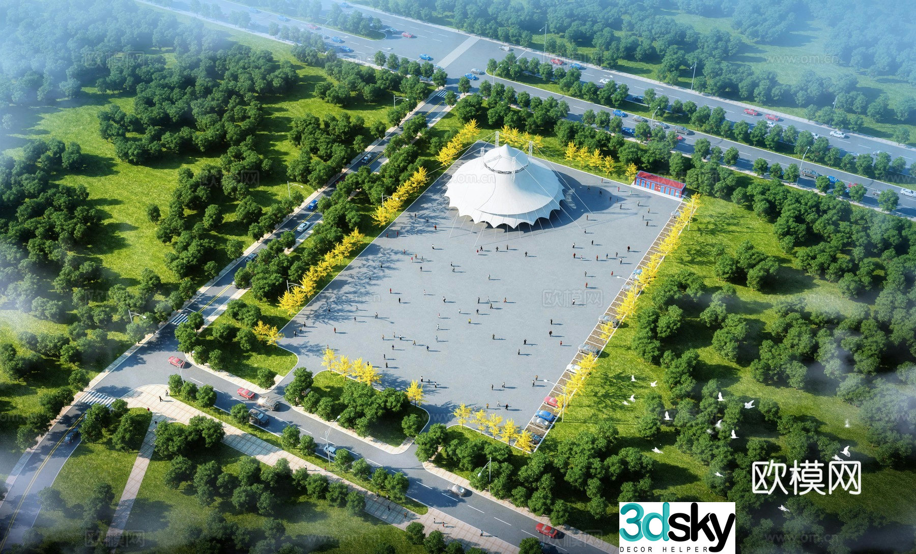 Modern circus tent aerial view 3d model