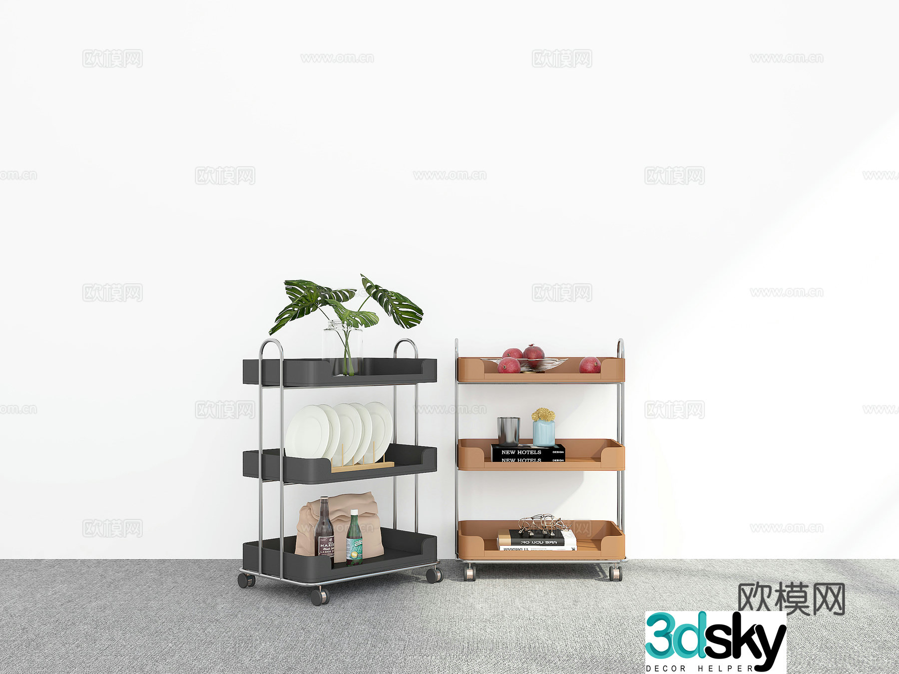 Modern trolley side table corner table 3d model