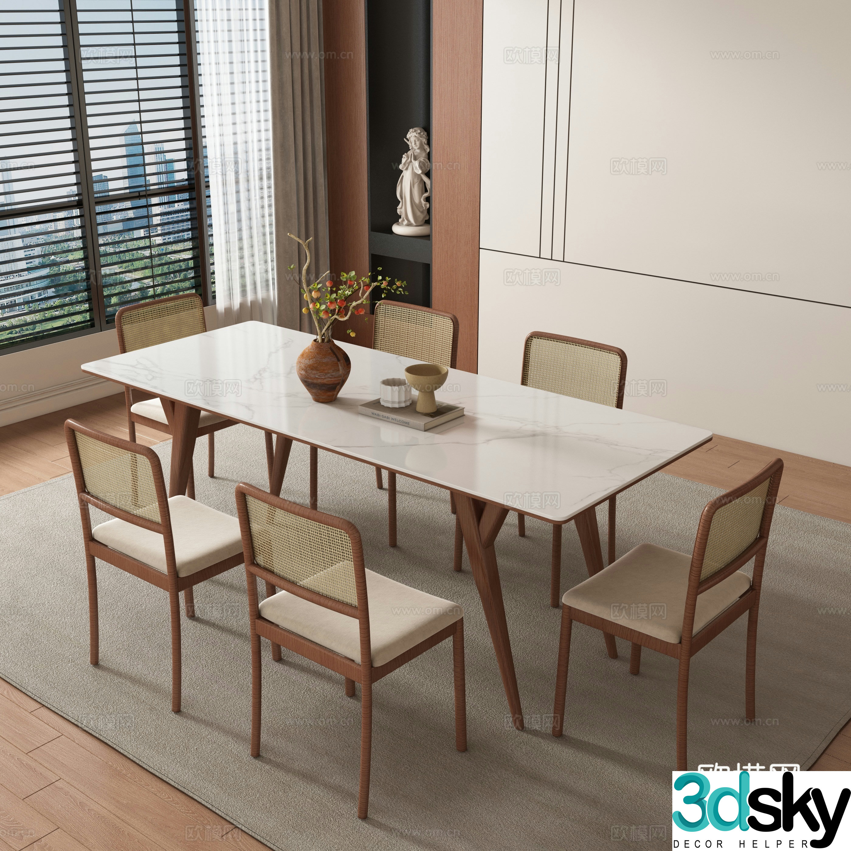 Medieval style dining table and chairs 3d model