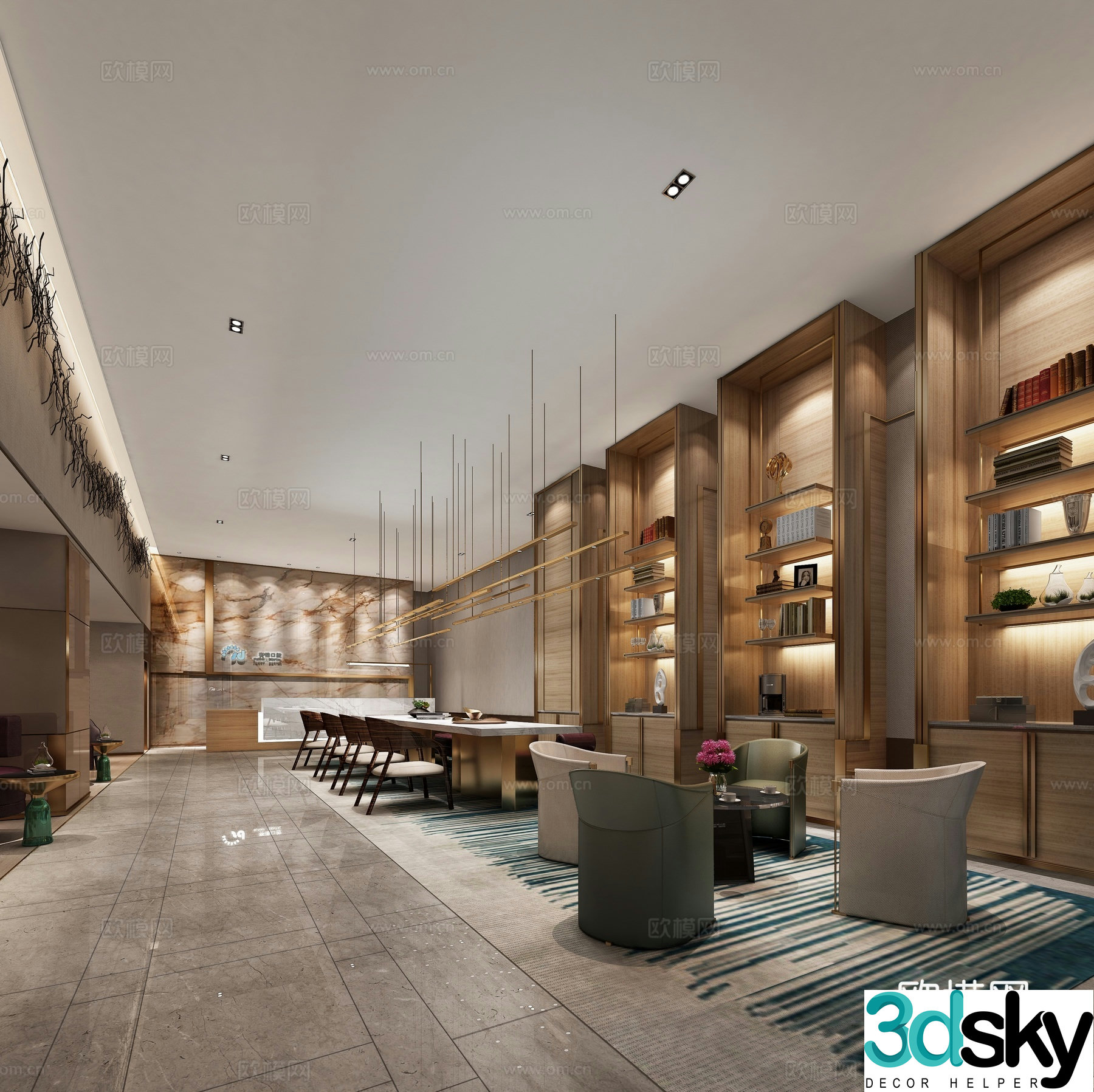 Modern living room office reception area 3d model