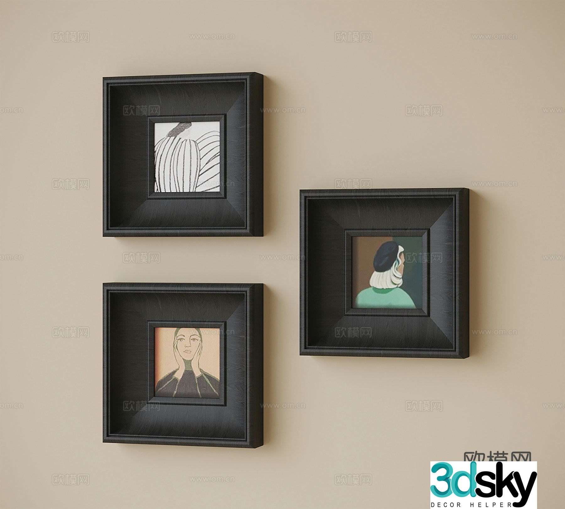 French hanging painting combination painting retro hanging painting 3d model