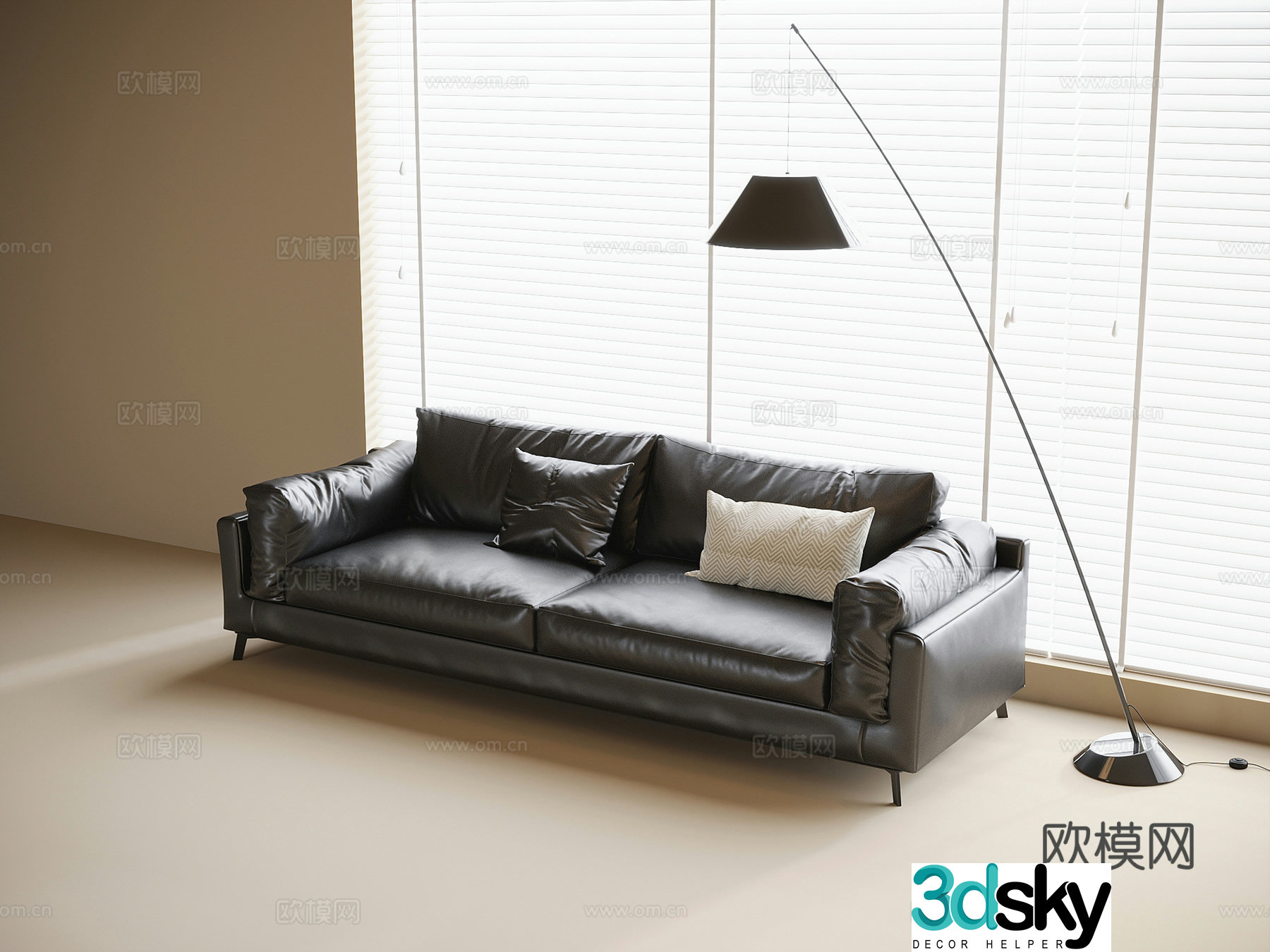 Modern double sofa office sofa floor lamp 3d model