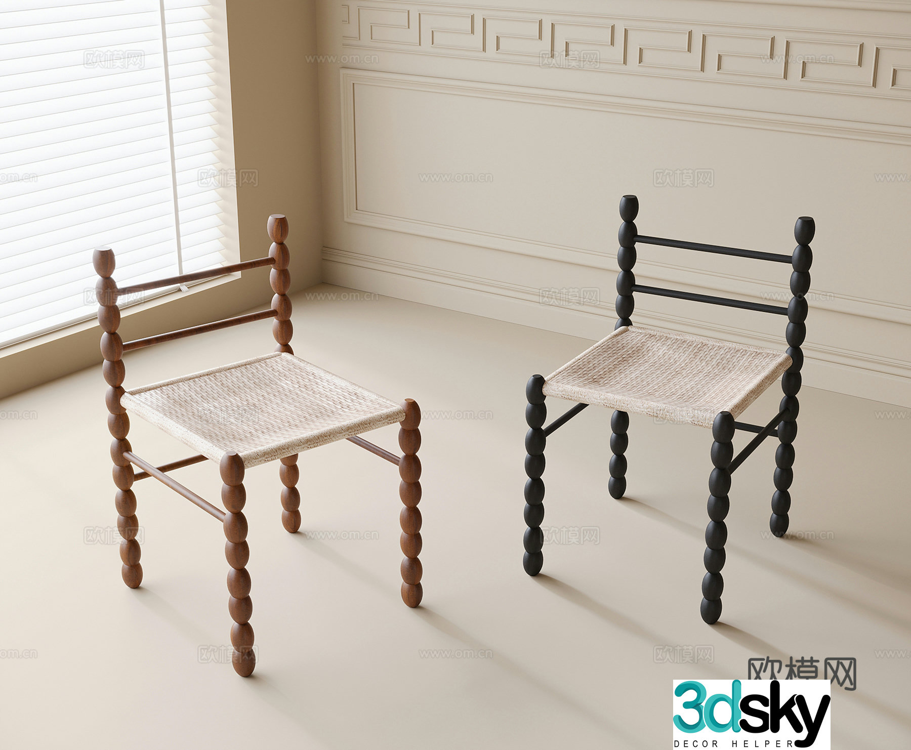 Modern single chair dining chair tea chair wooden chair 3d model