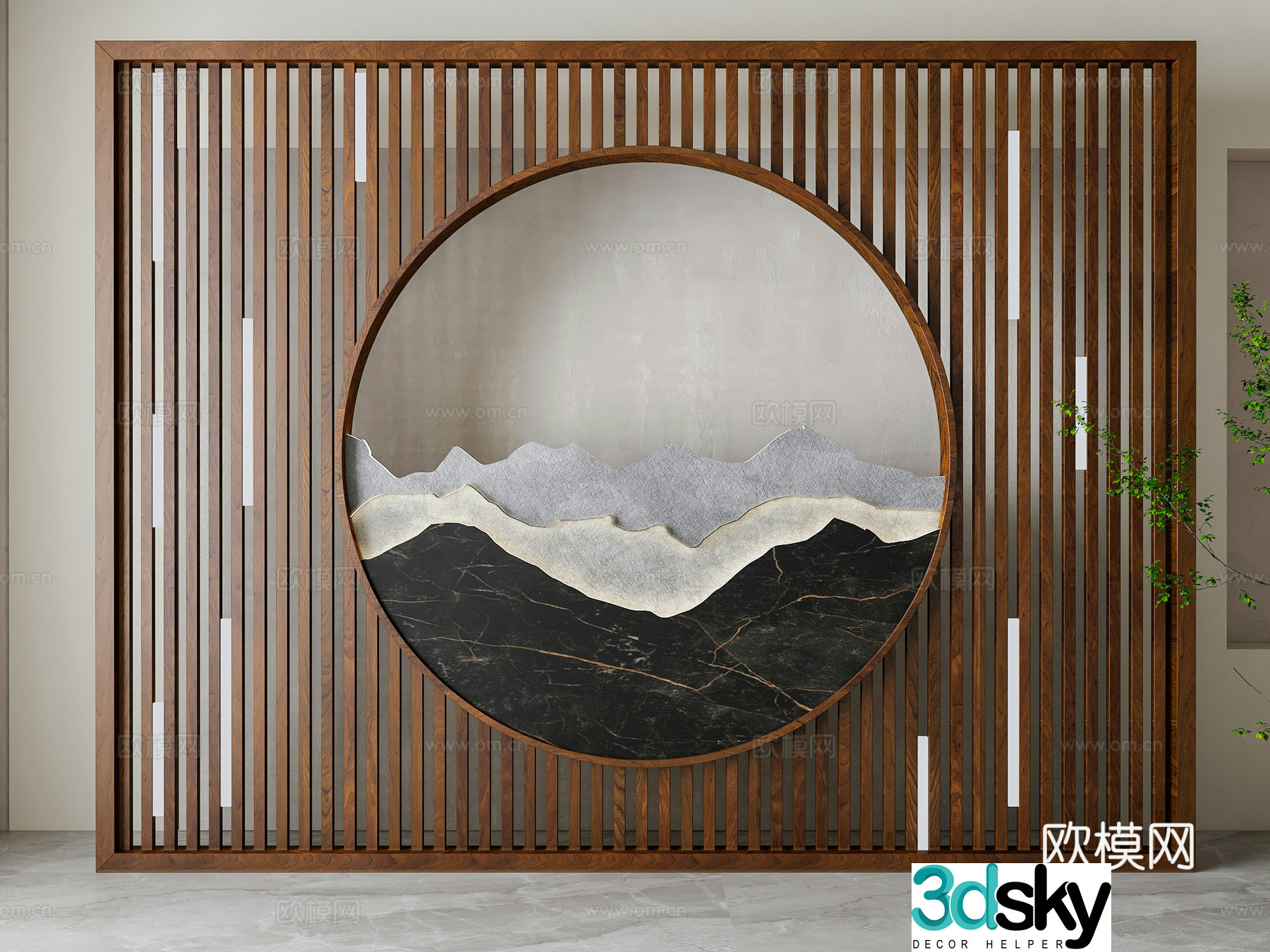 New Chinese style grid partition 3D model