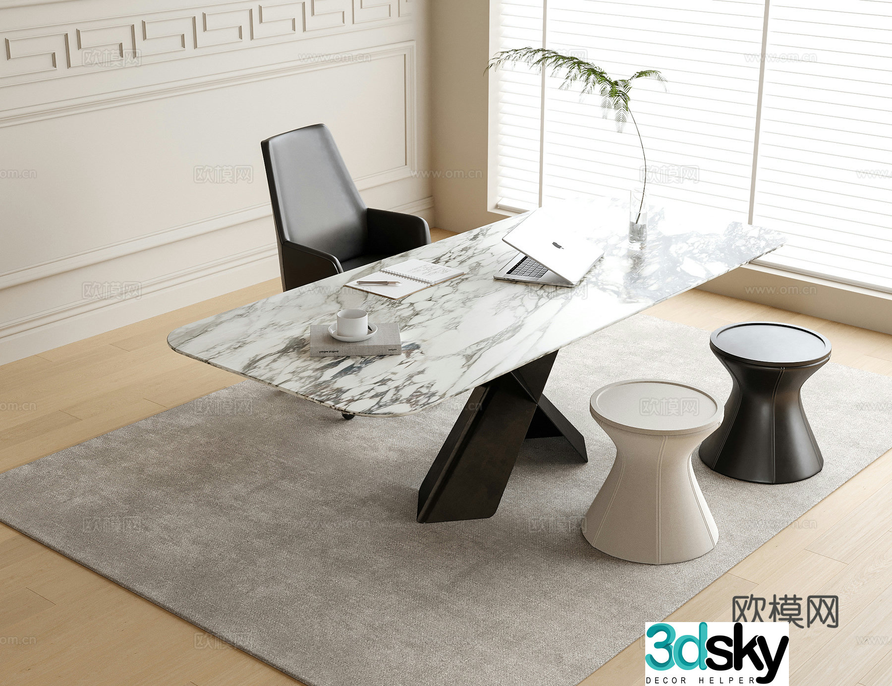 Modern desk chair desk 3d model