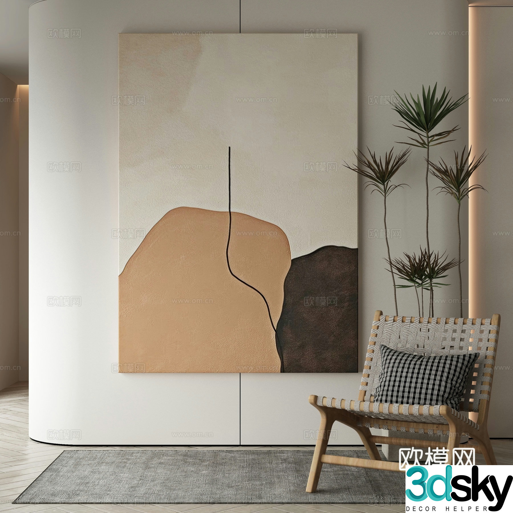 Modern texture painting decorative painting 3d model