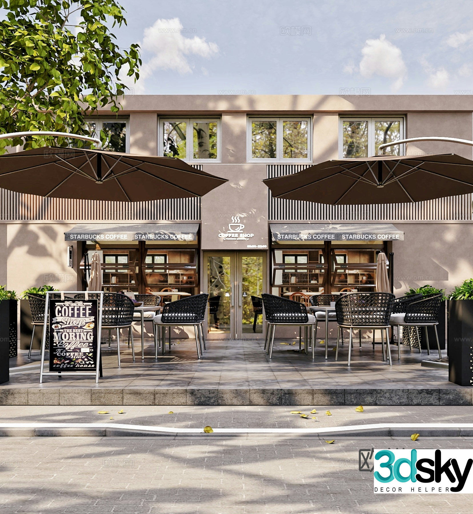 Coffee shop front commercial exterior 3d model
