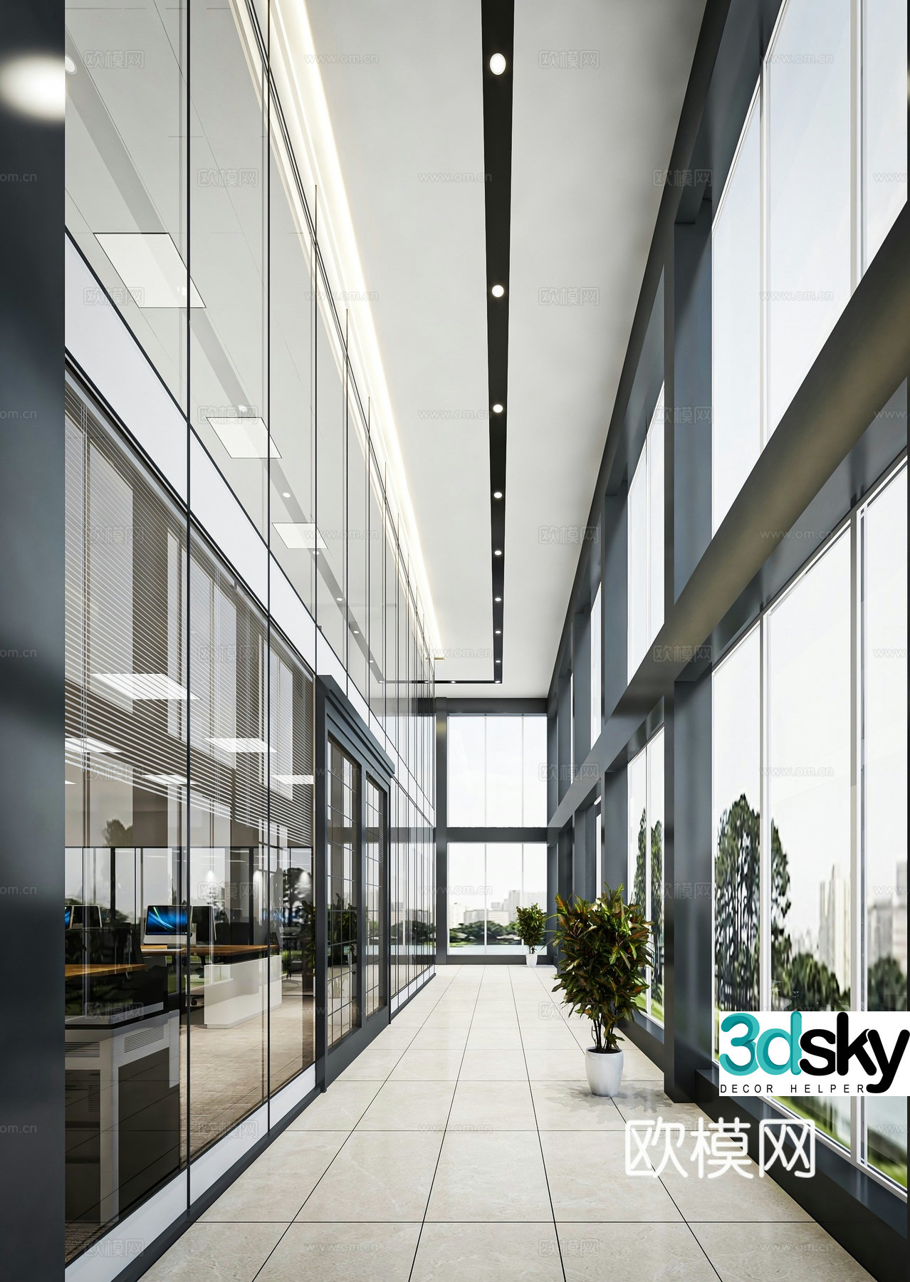 Modern office corridor corridor 3d model