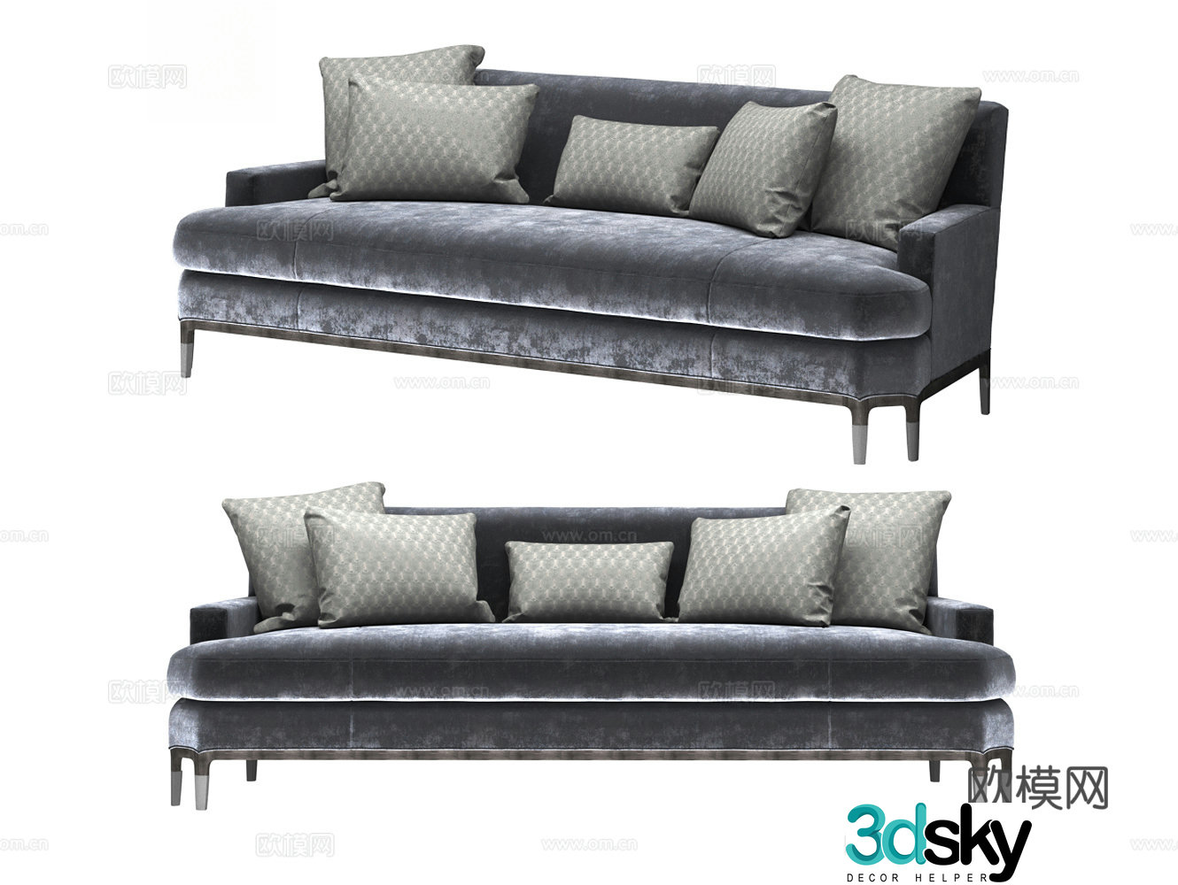 New Chinese style straight-row sofa multi-person sofa three-person sofa 3D model