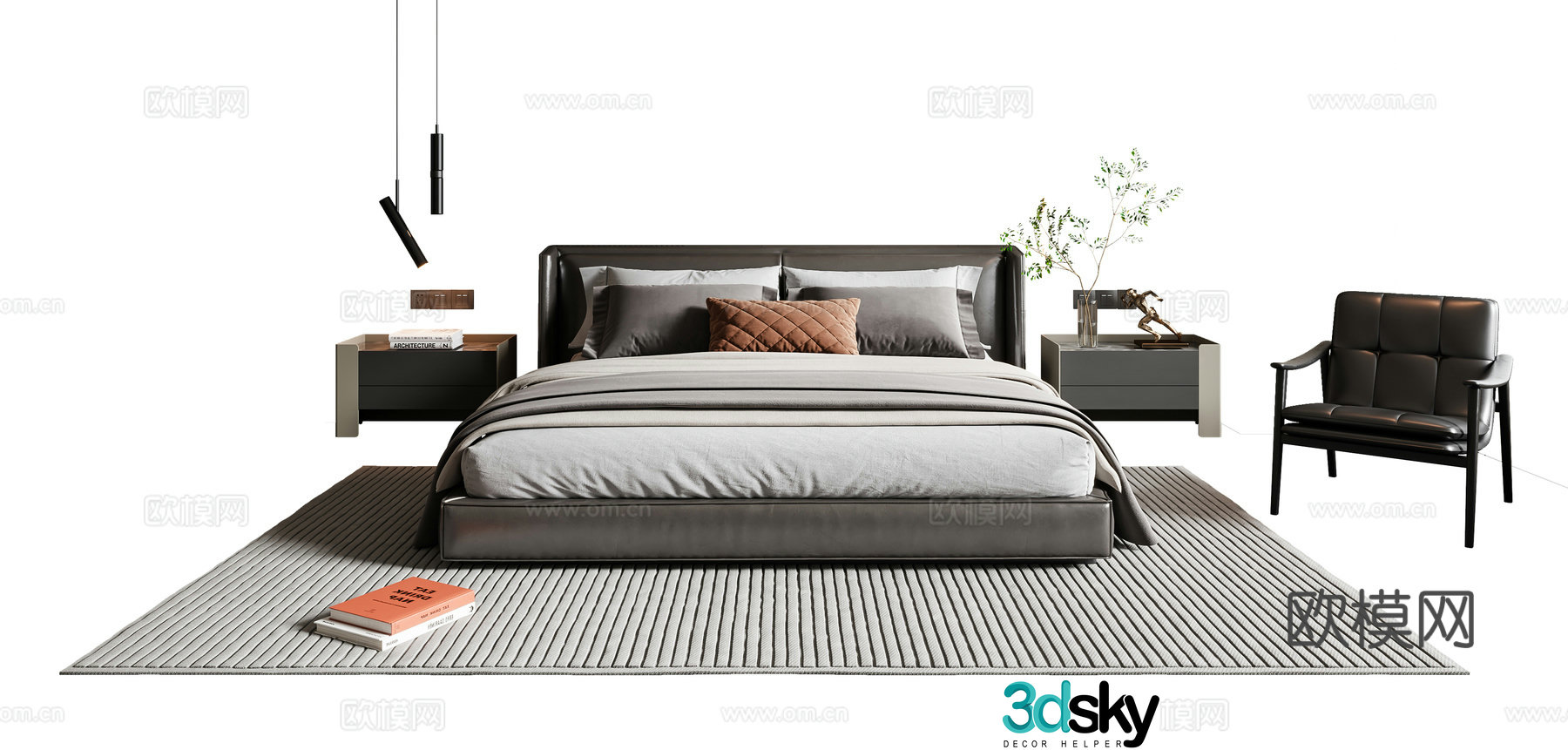 Italian double bed 3d model