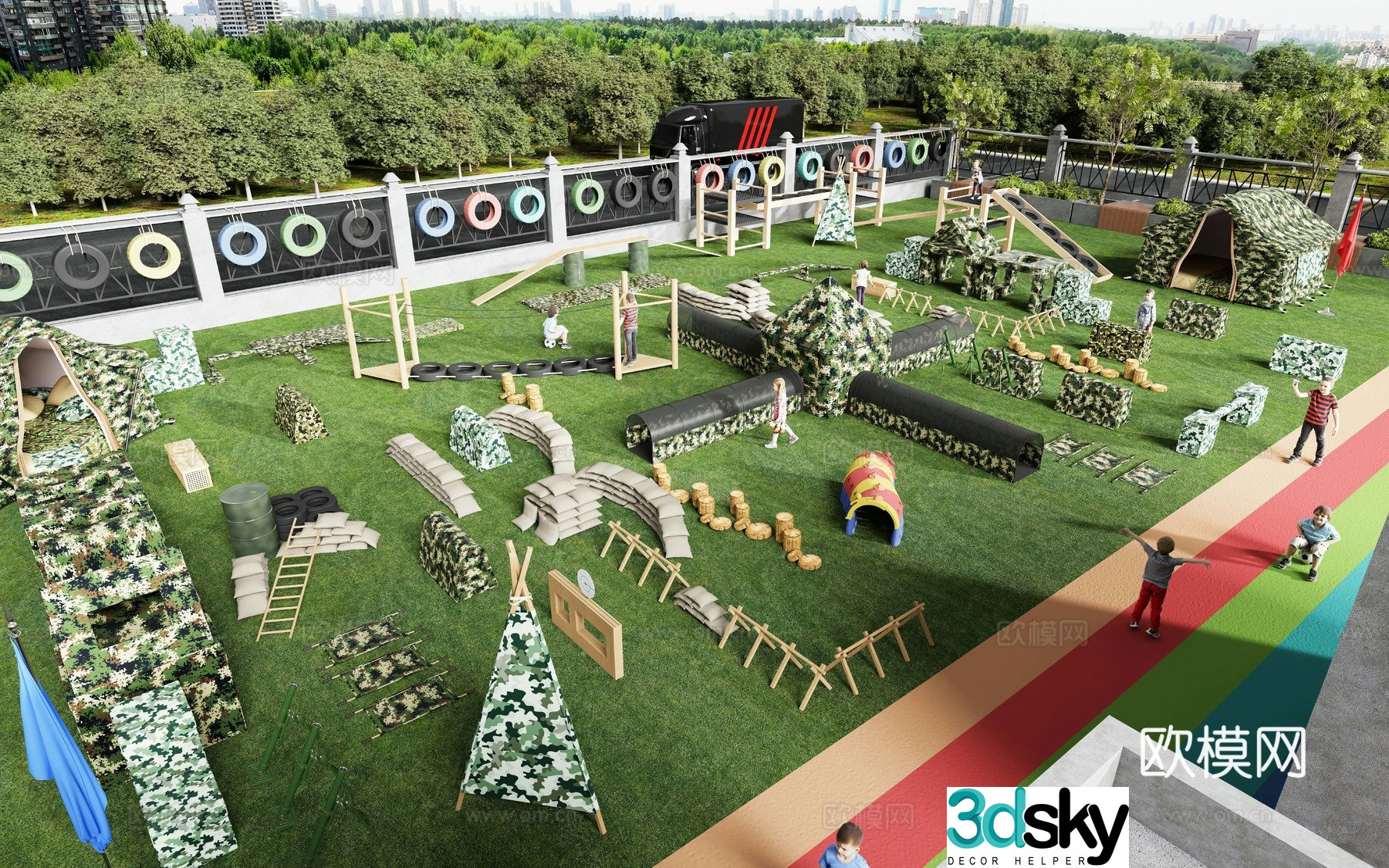 Modern children’s outdoor field playground 3d model