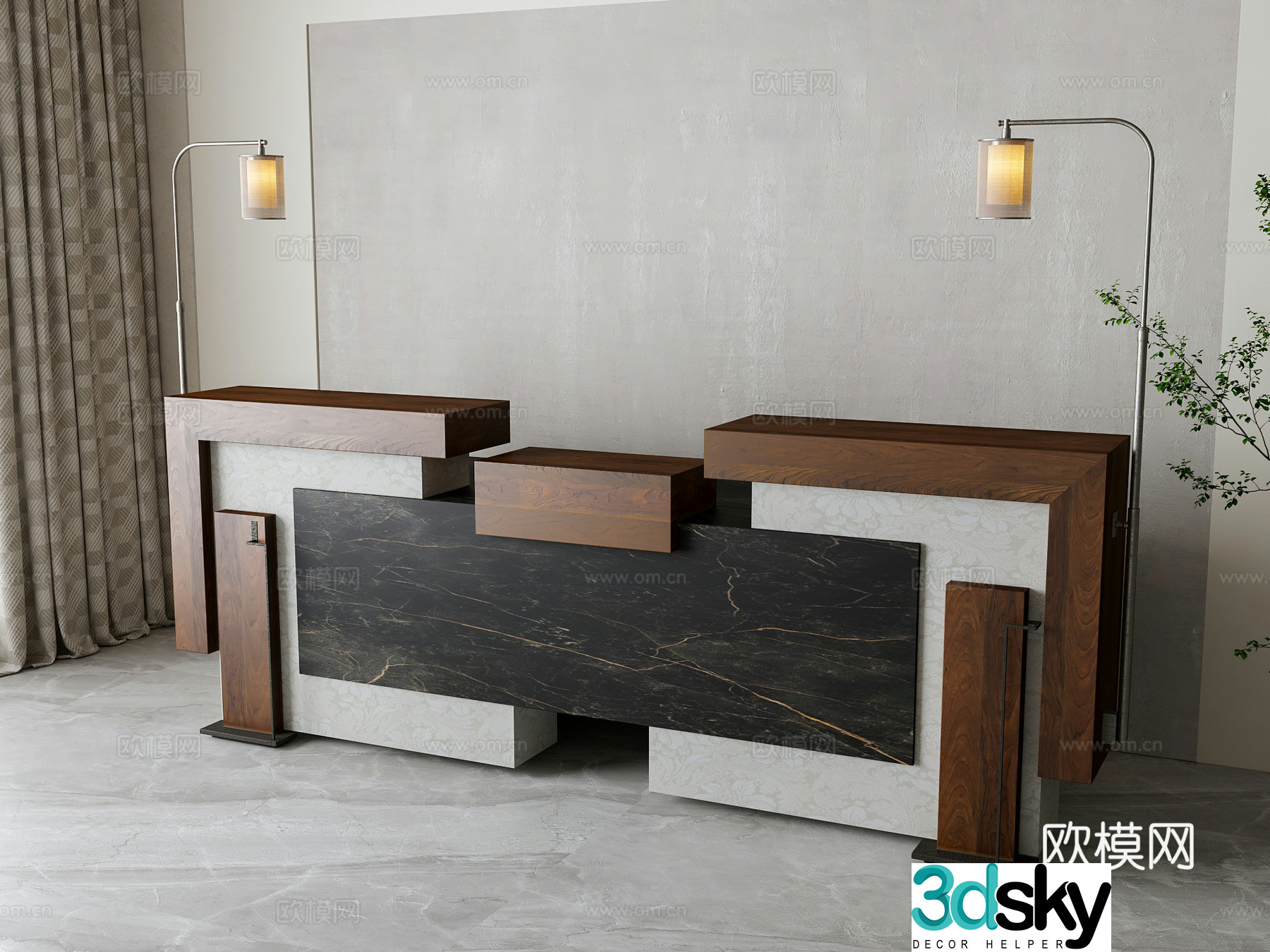 New Chinese style front desk information desk 3D model
