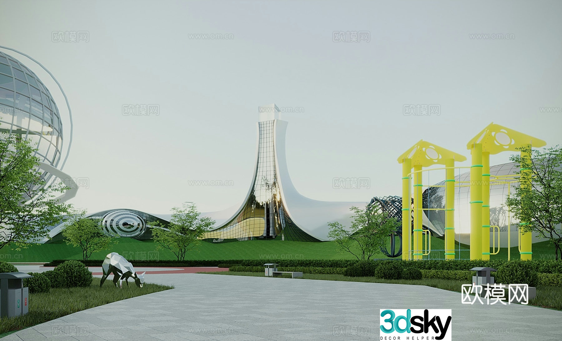 Modern cultural and sports architecture special-shaped building 3D model