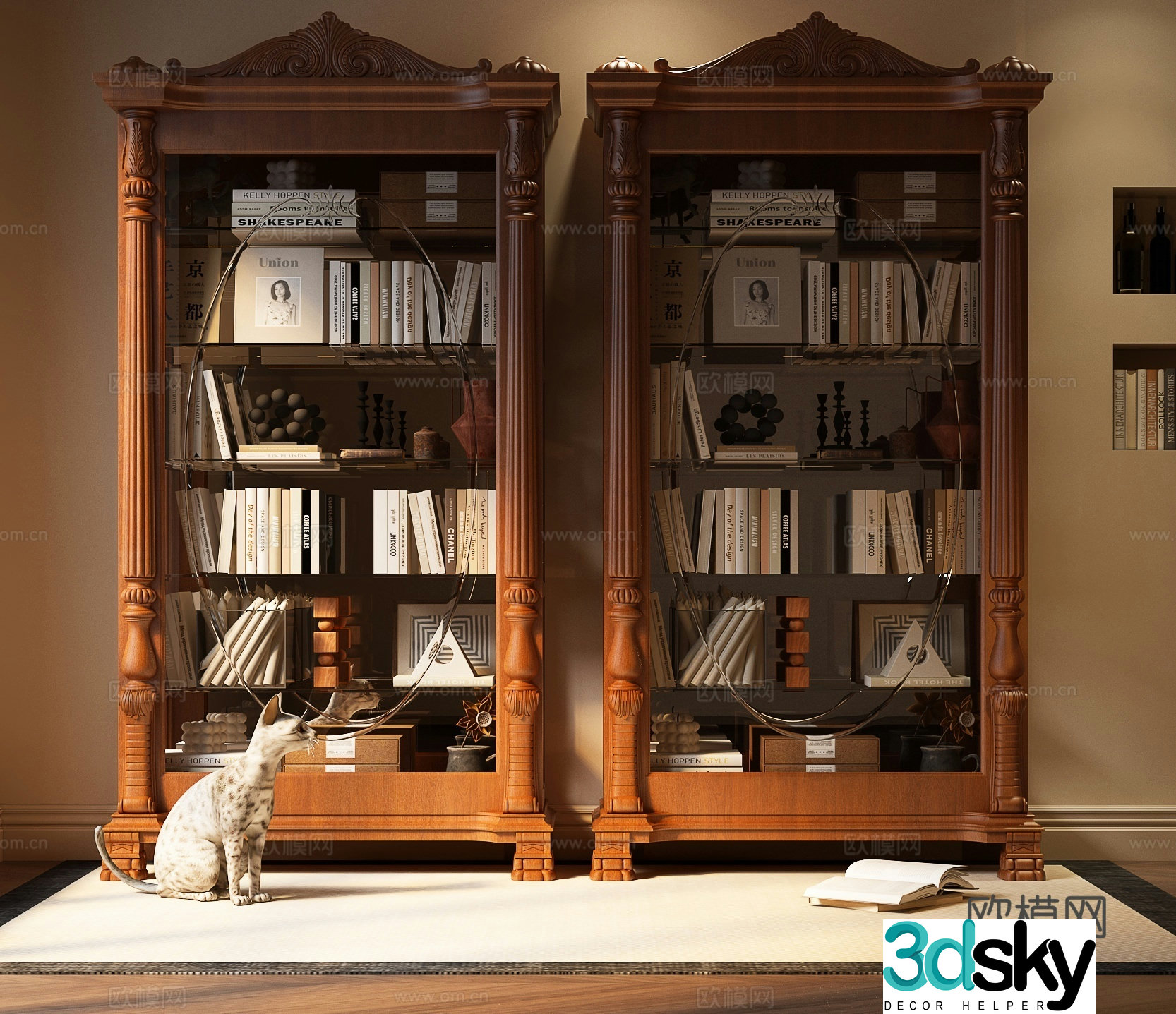 American bookcase bookshelf 3d model