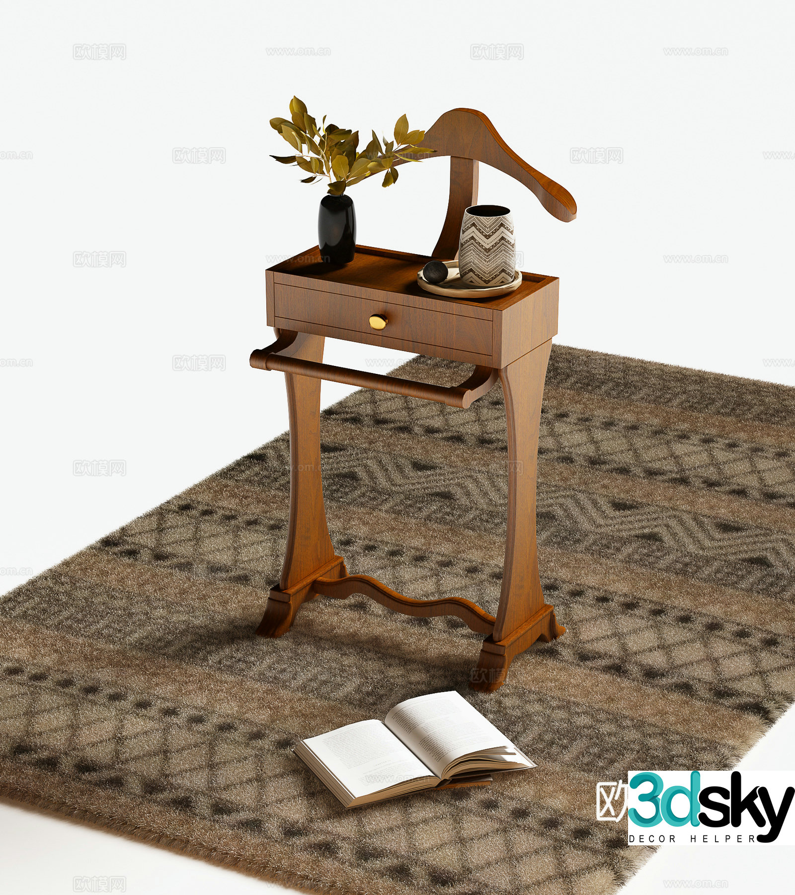 American side table corner table 3d model