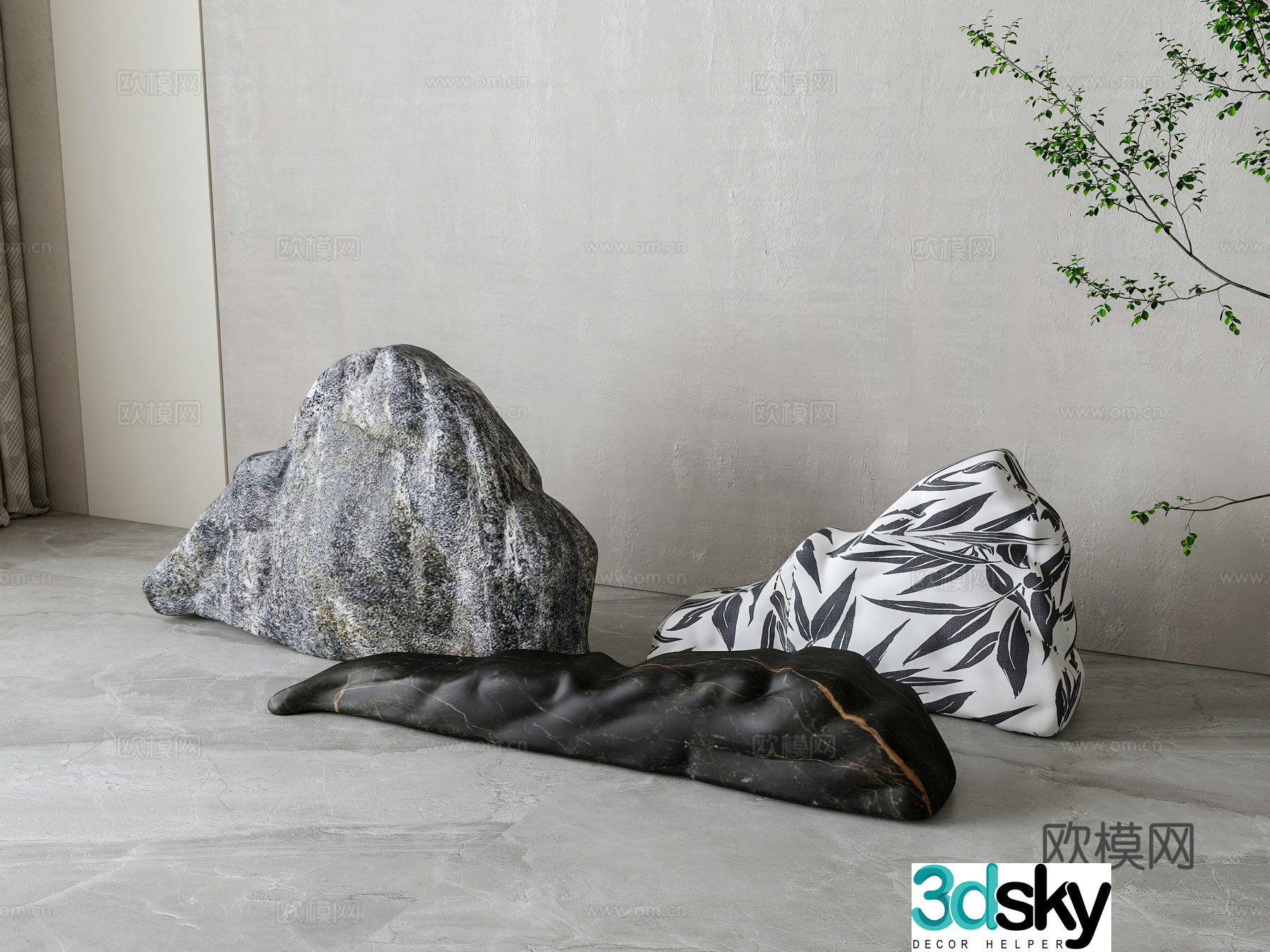 New Chinese style stone rockery Shoushan stone 3d model