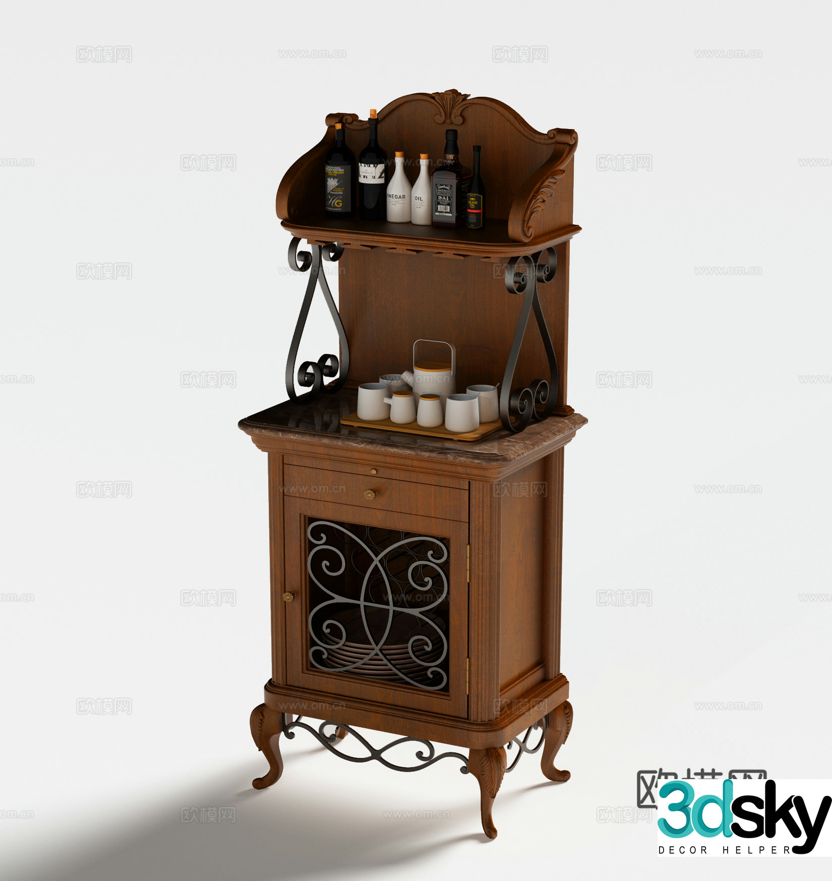American sideboard corner cabinet 3d model
