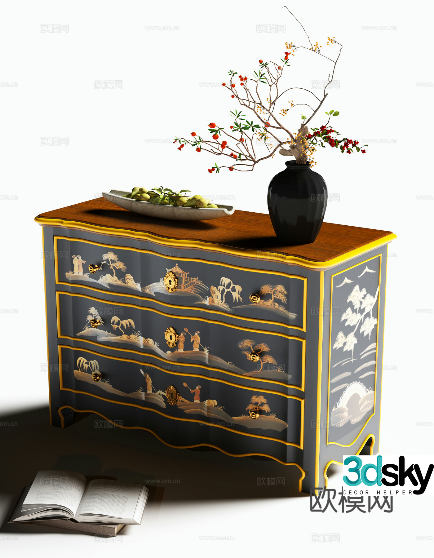 New Chinese style entrance cabinet 3D model