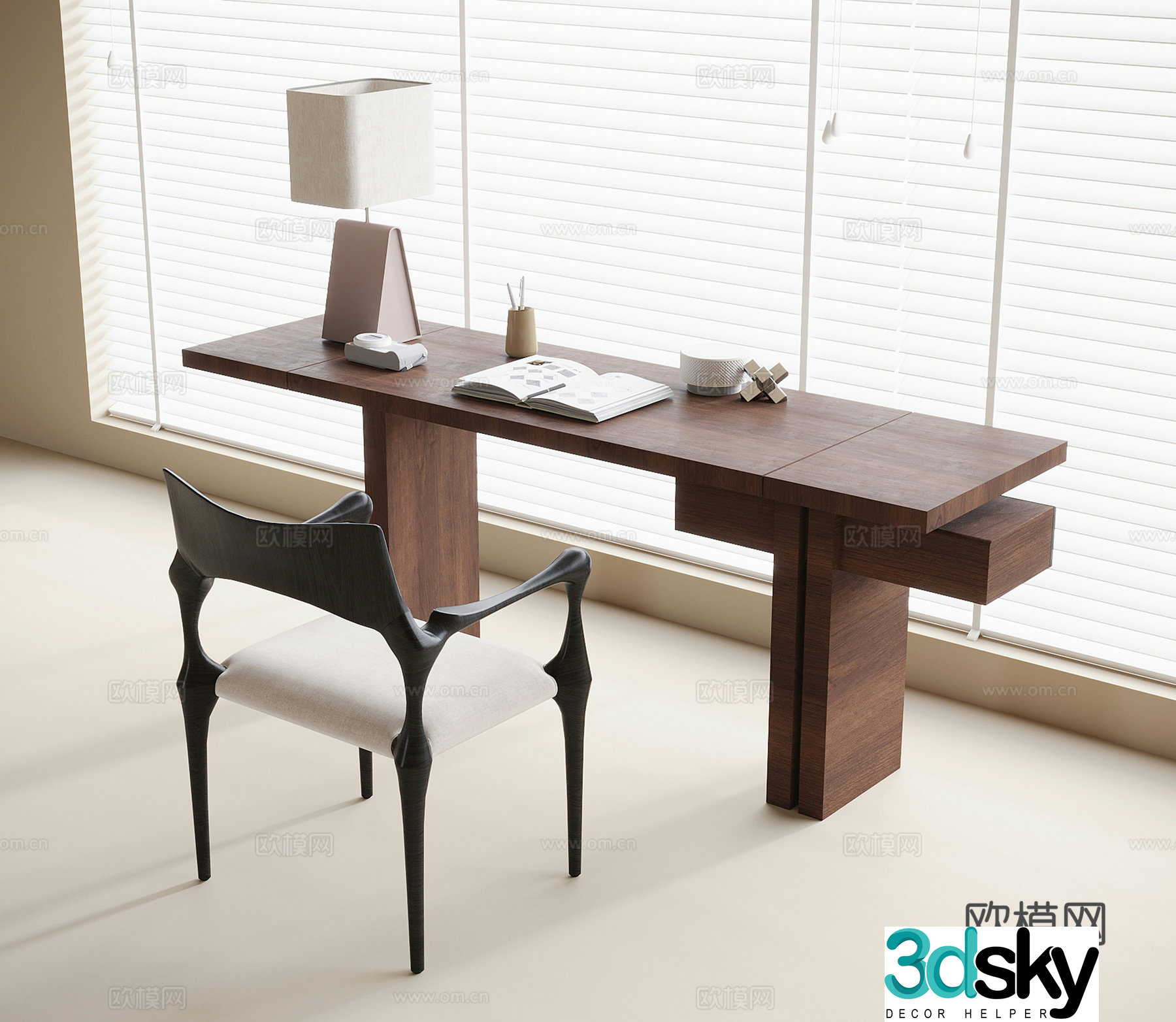 Medieval style desk chair desk 3d model