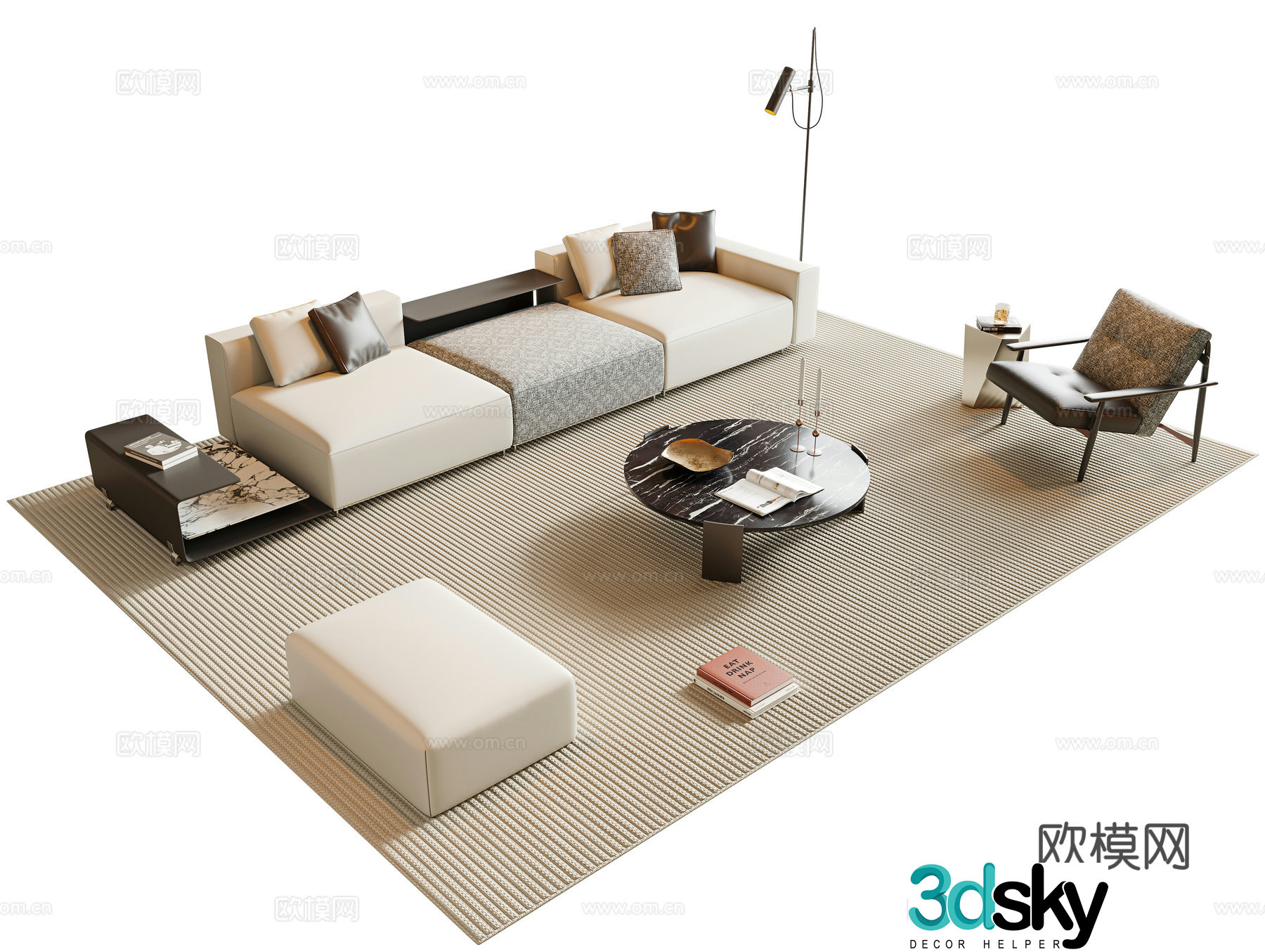 Italian sofa coffee table modular sofa straight row sofa 3d model