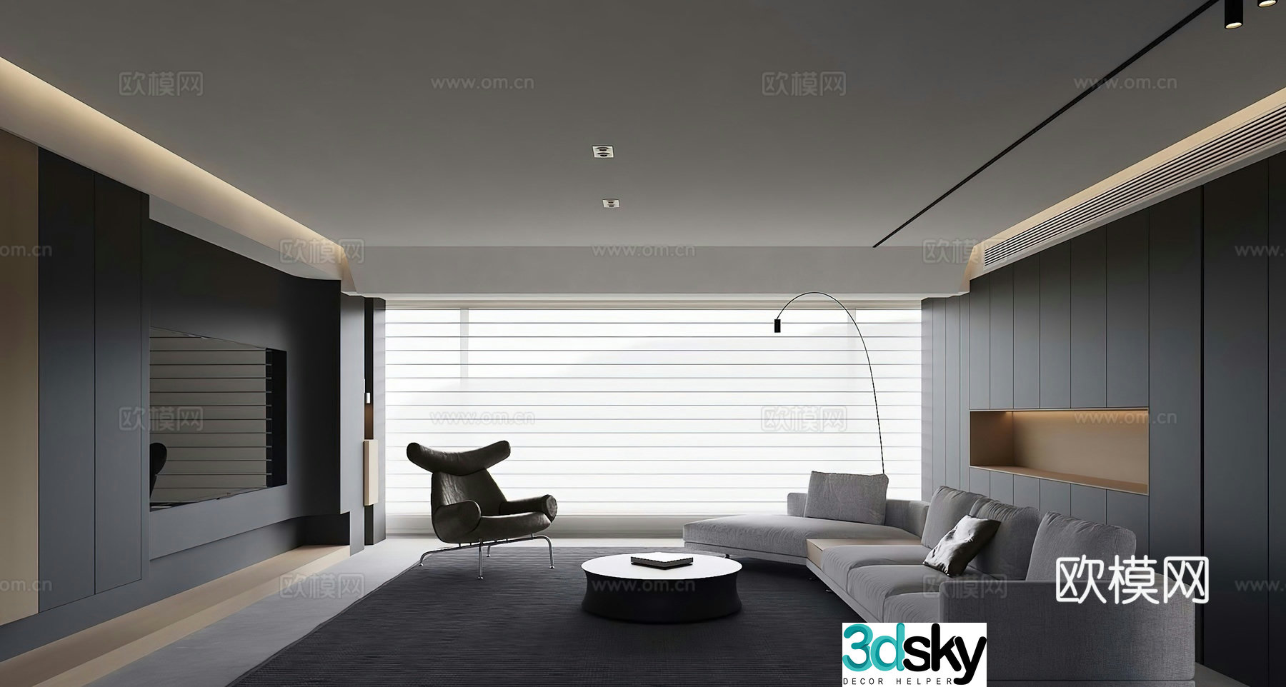 Premium gray living room 3d model