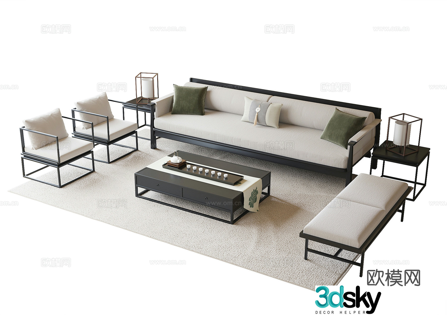 Chinese style modular sofa 3d model