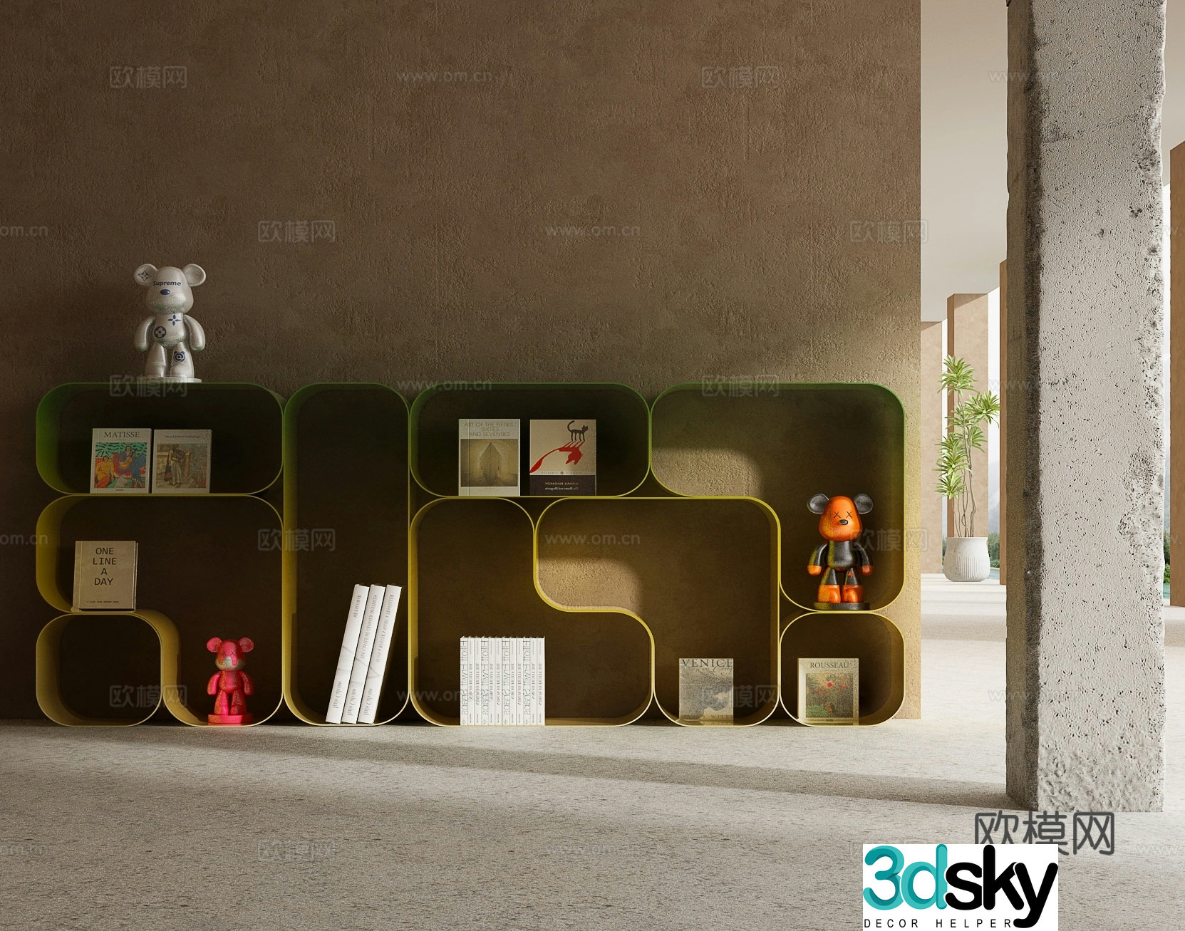Modern bookcase bookshelf 3d model