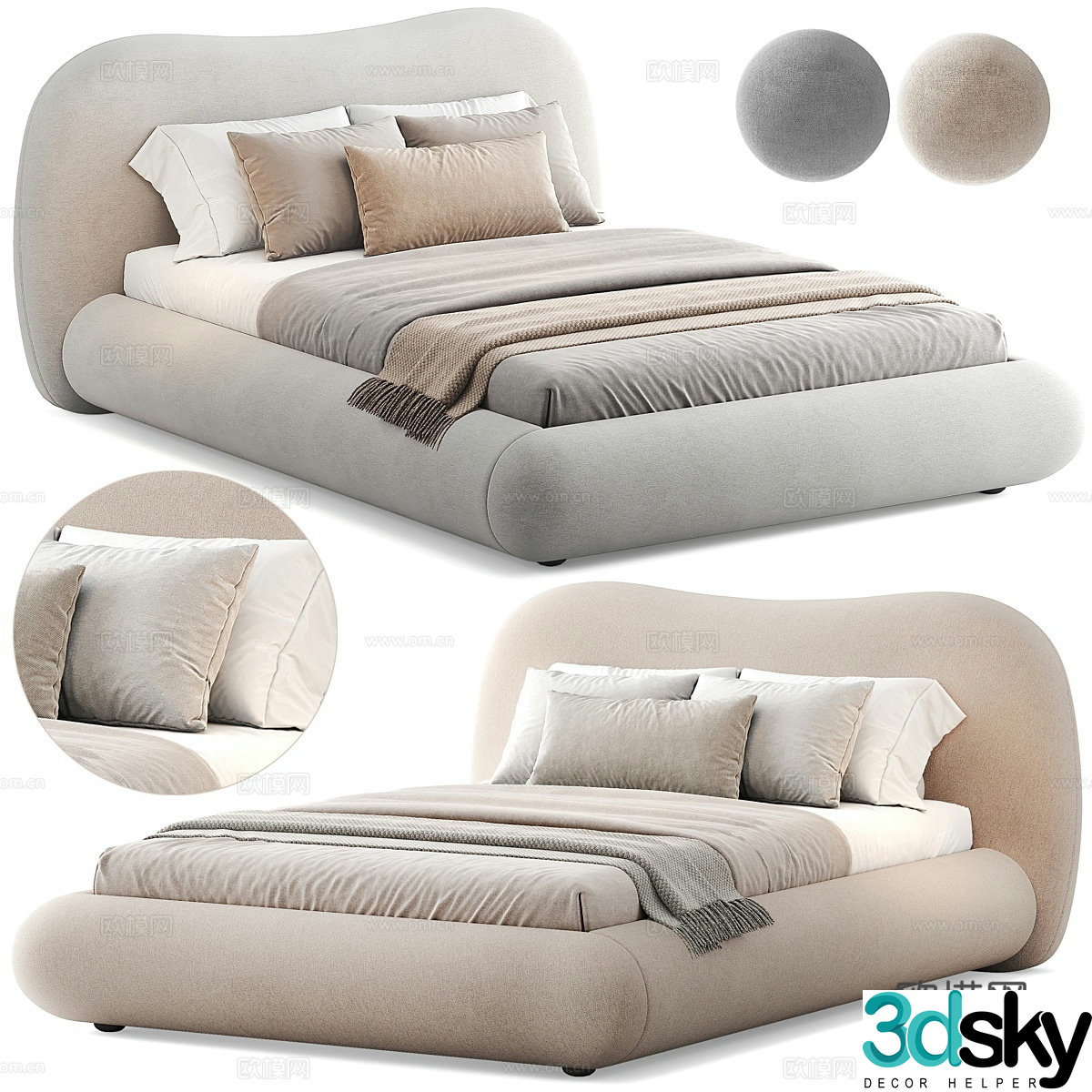 Cream style double bed 3d model