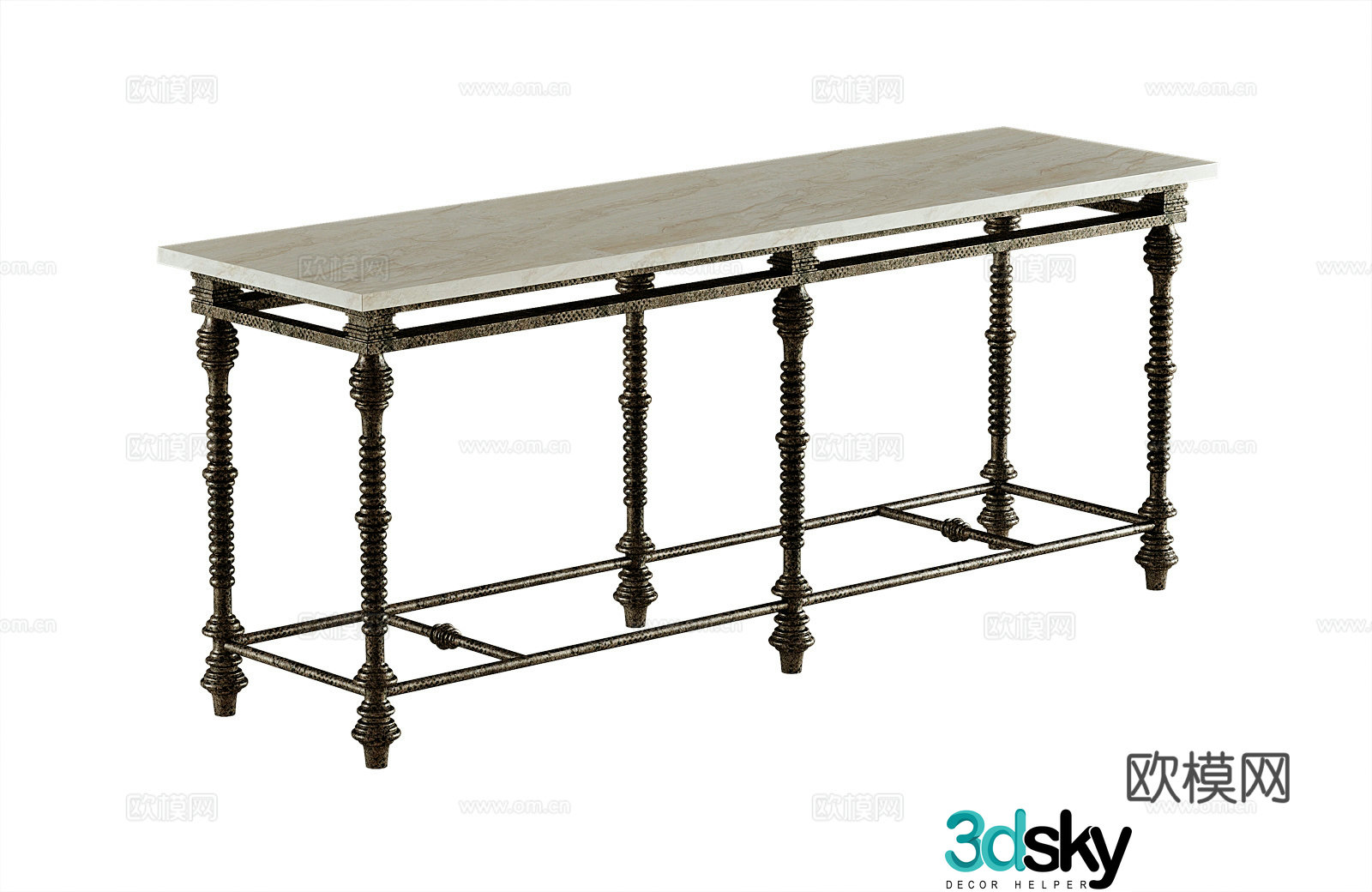 American style end view table 3D model