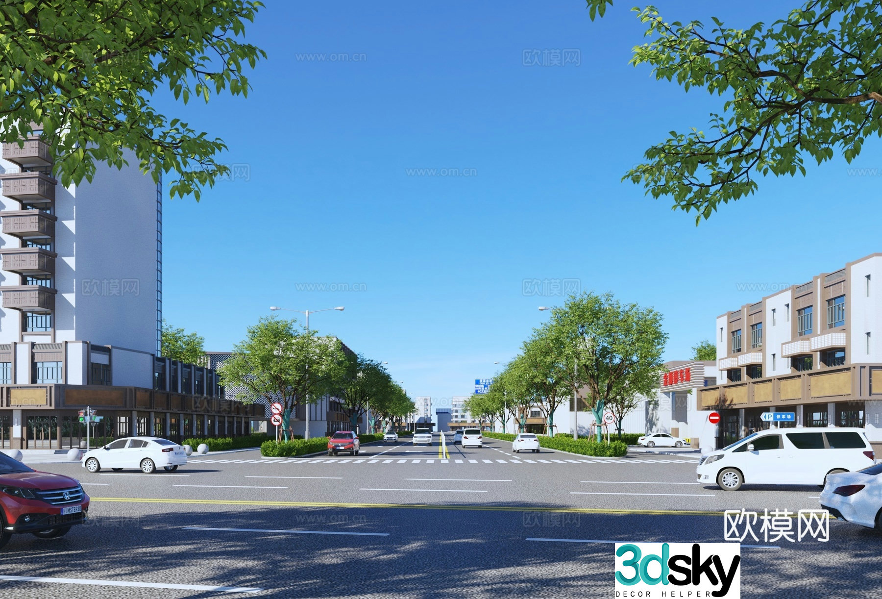 Modern commercial street 3d model