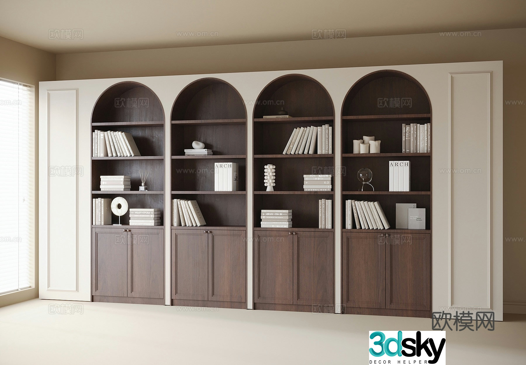 French wall-to-wall bookcase 3D model