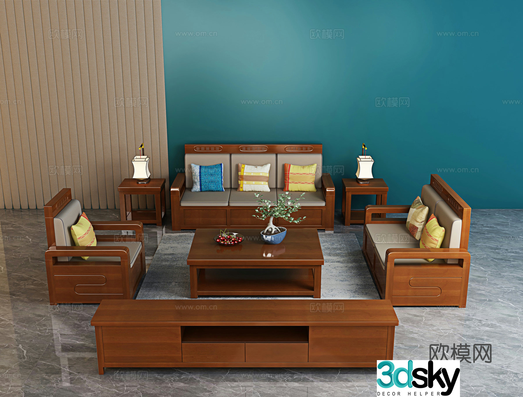 Chinese style modular sofa 3d model